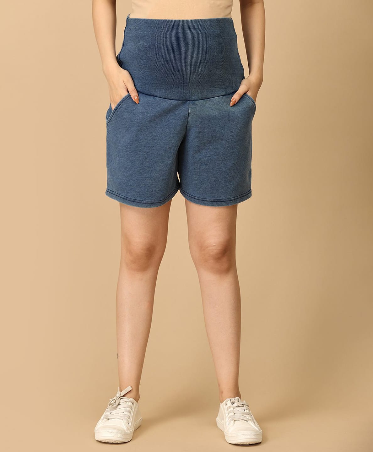 The Mom Store Denim Solid Maternity Shorts With Belly Support - Blue-picture-10