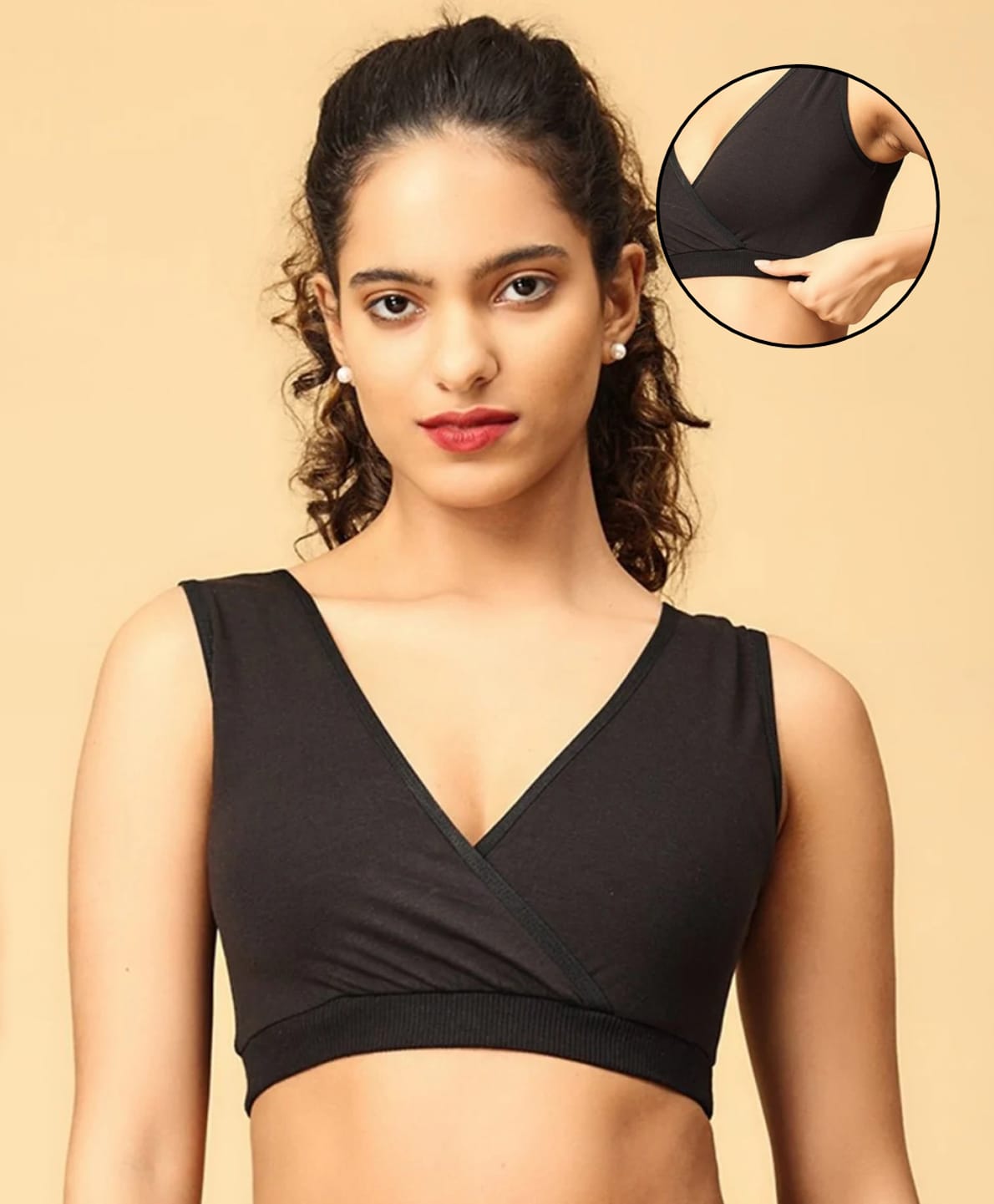 The Mom Store Cotton Knit Solid Bra - Black-image-28