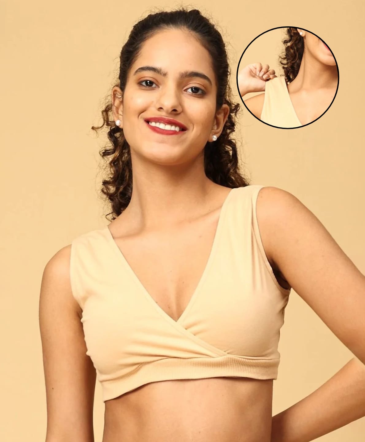 The Mom Store Cotton Knit Solid Bra - Beige-picture-13
