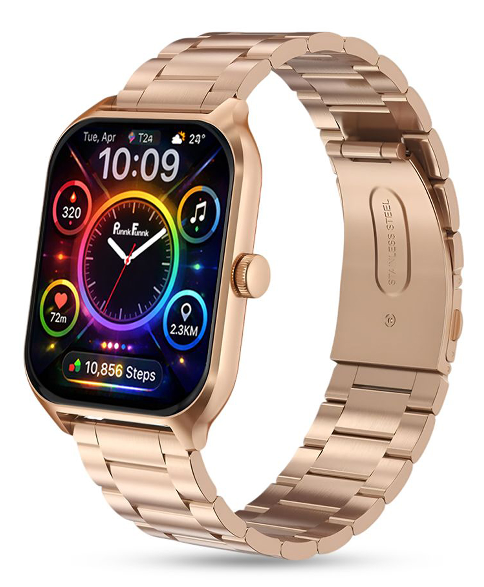 PunnkFunnk H9 Metal Smart Watch 2.01" TFT Display, Bluetooth 5.0 with 100+ Sports Mode, Heart Rate & Blood Oxygen Monitor, Call & Message Reminders Compatible with Android & iOS (Metal Gold)-image-3
