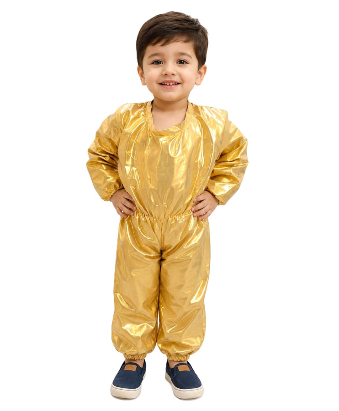 BookMyCostume Woven Full Sleeves Solid Jumpsuit Fancy Dress Costume Set - Golden-image-49