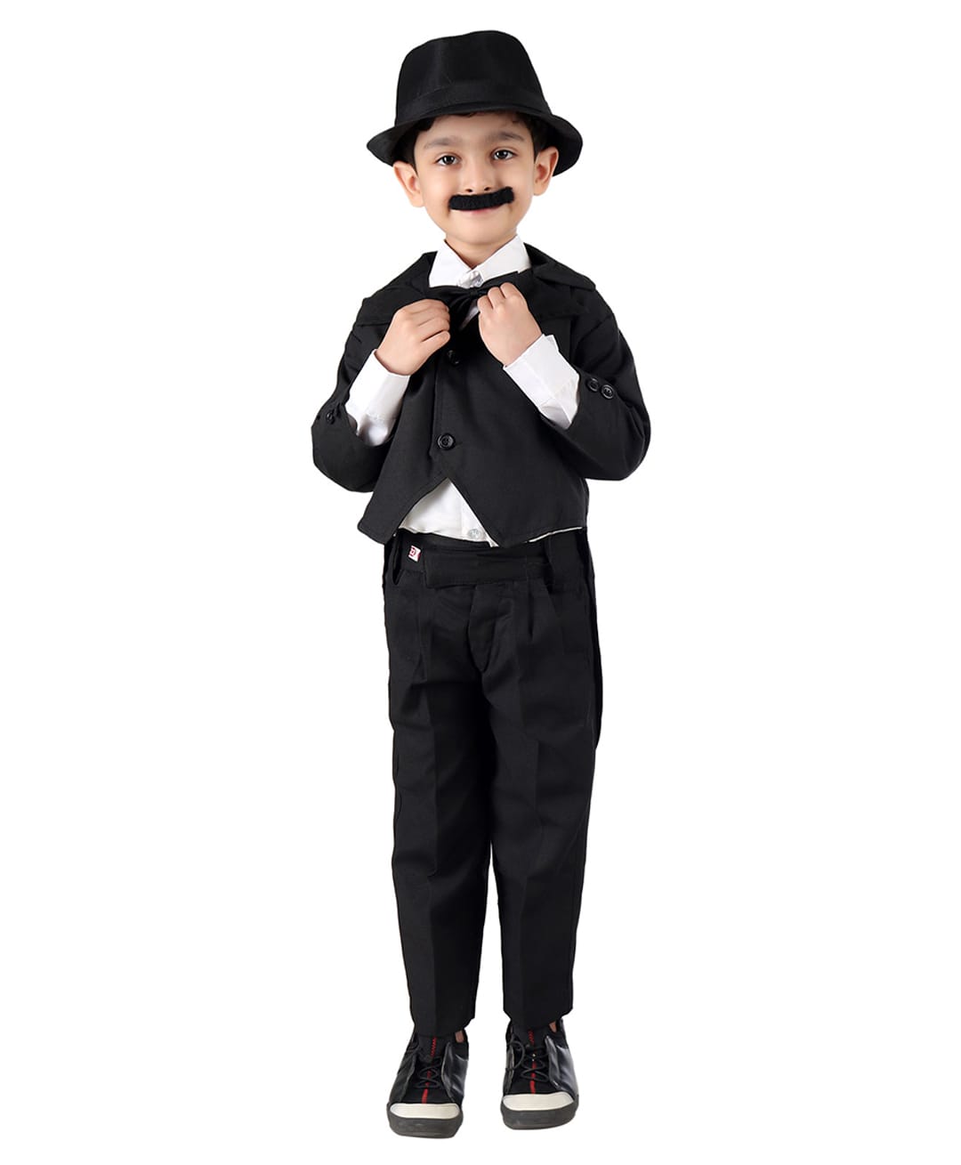 BookMyCostume Woven Full Sleeves Charlie Chaplin Theme Fancy Dress Costume Set - Black & White-image-11