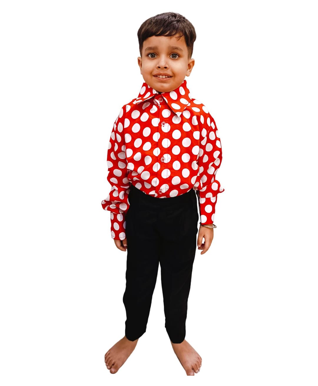BookMyCostume Woven Full Sleeves Polka Dots Printed Shirt & Pants Fancy Dress Costume Set - Red & Black-image-41