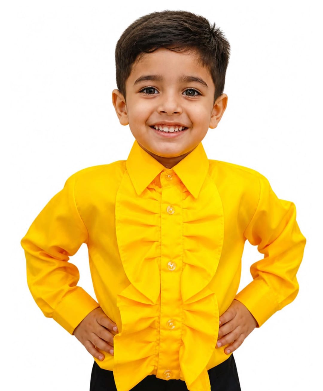 BookMyCostume Woven Full Sleeves Frill Detailed Shirt Fancy Dress Costume Set - Yellow-image-15