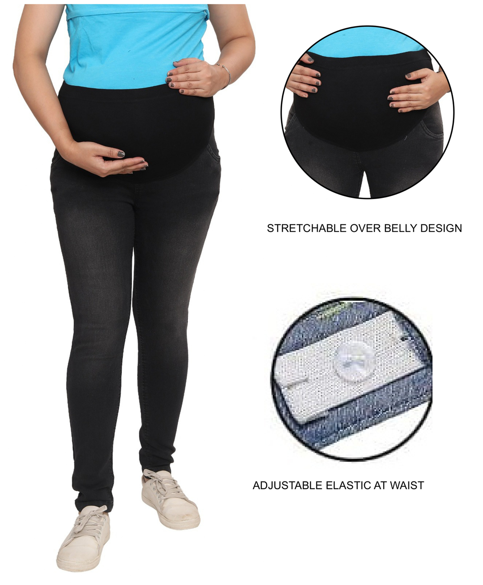 Mama & Bebe Denim Washed Maternity Jeans - Black-picture-26