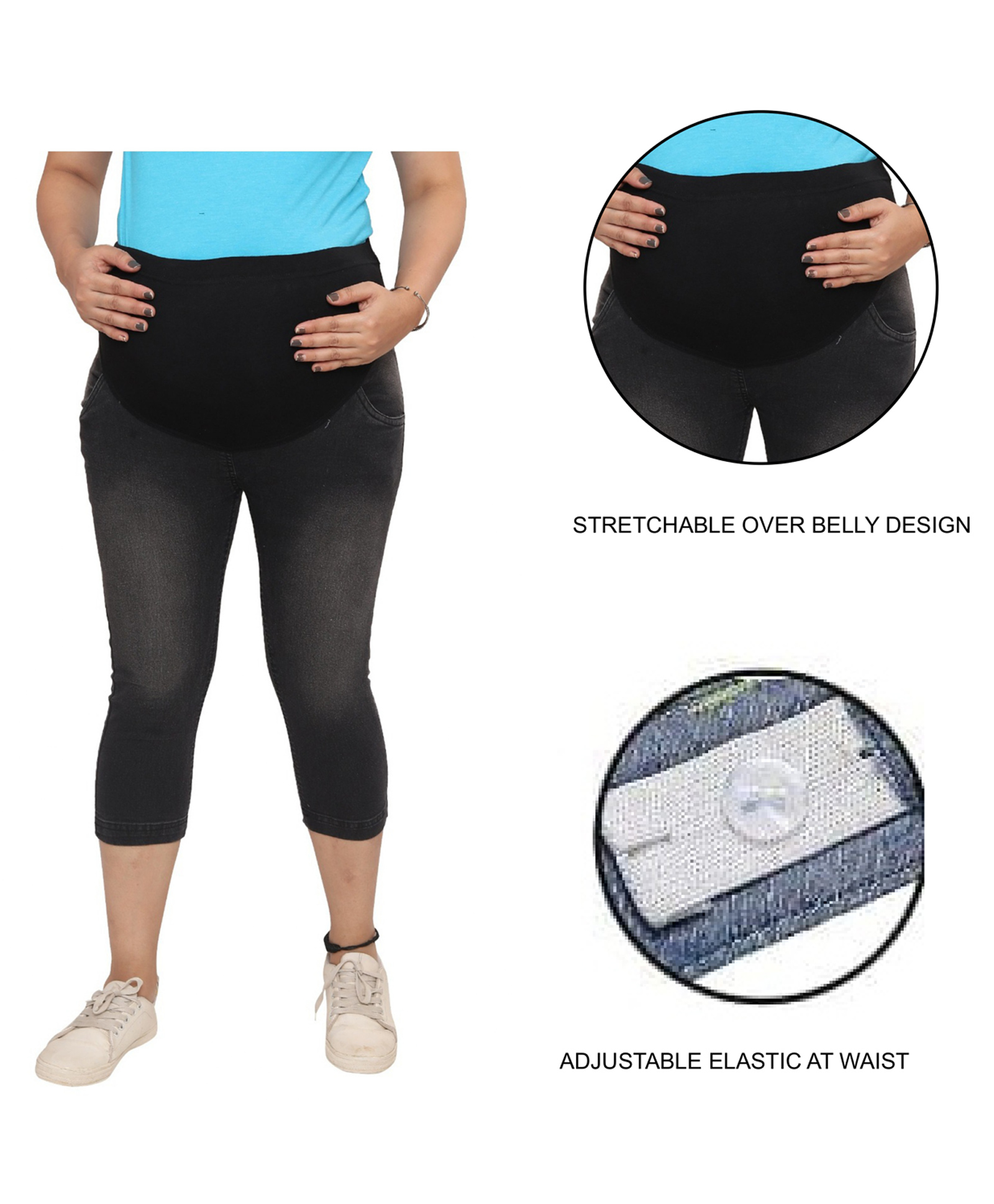 Mama & Bebe Denim Washed Maternity Capri - Black-picture-25