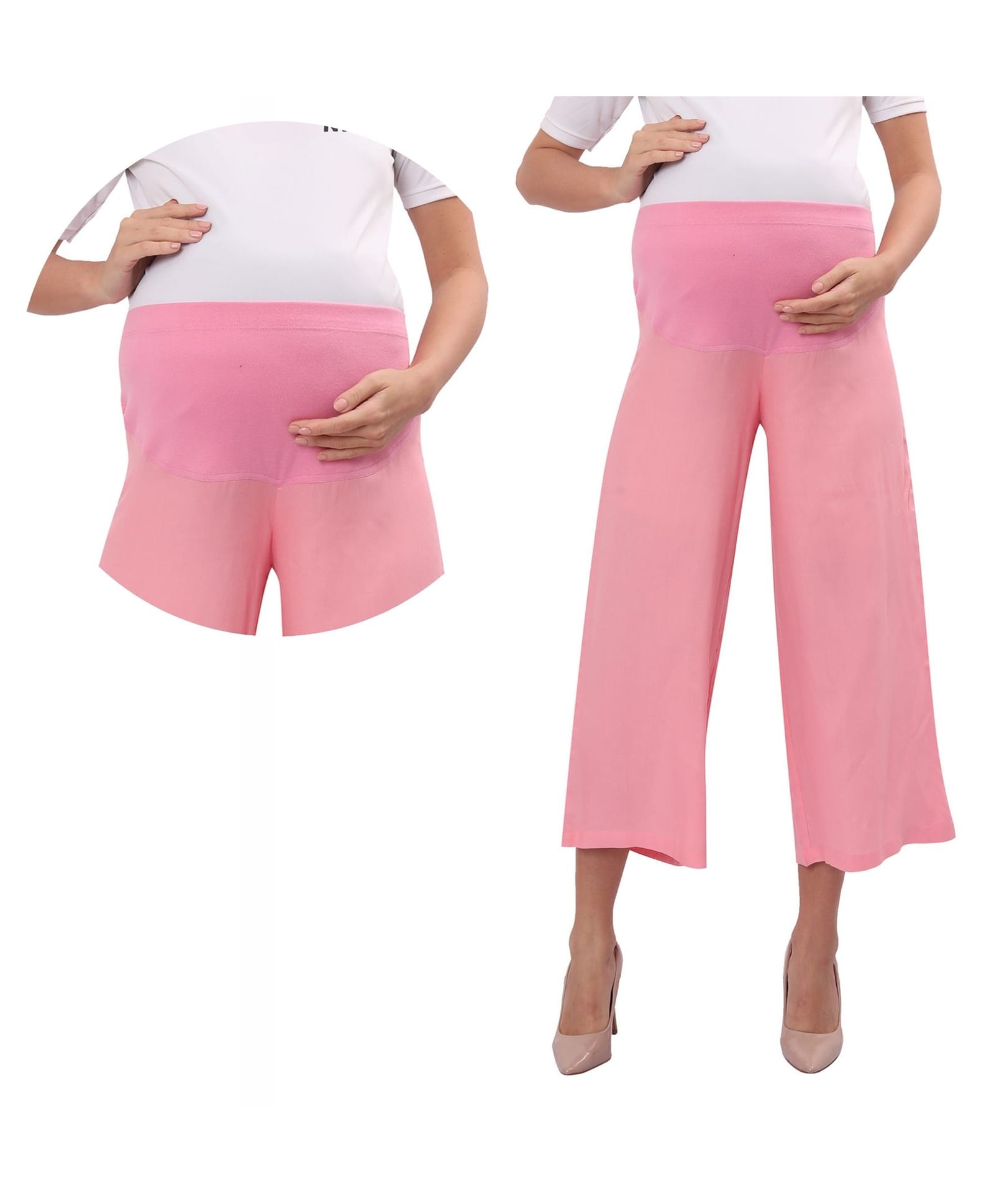 Mama & Bebe Rayon Woven Solid Mternity Palazzo - Pink-picture-19