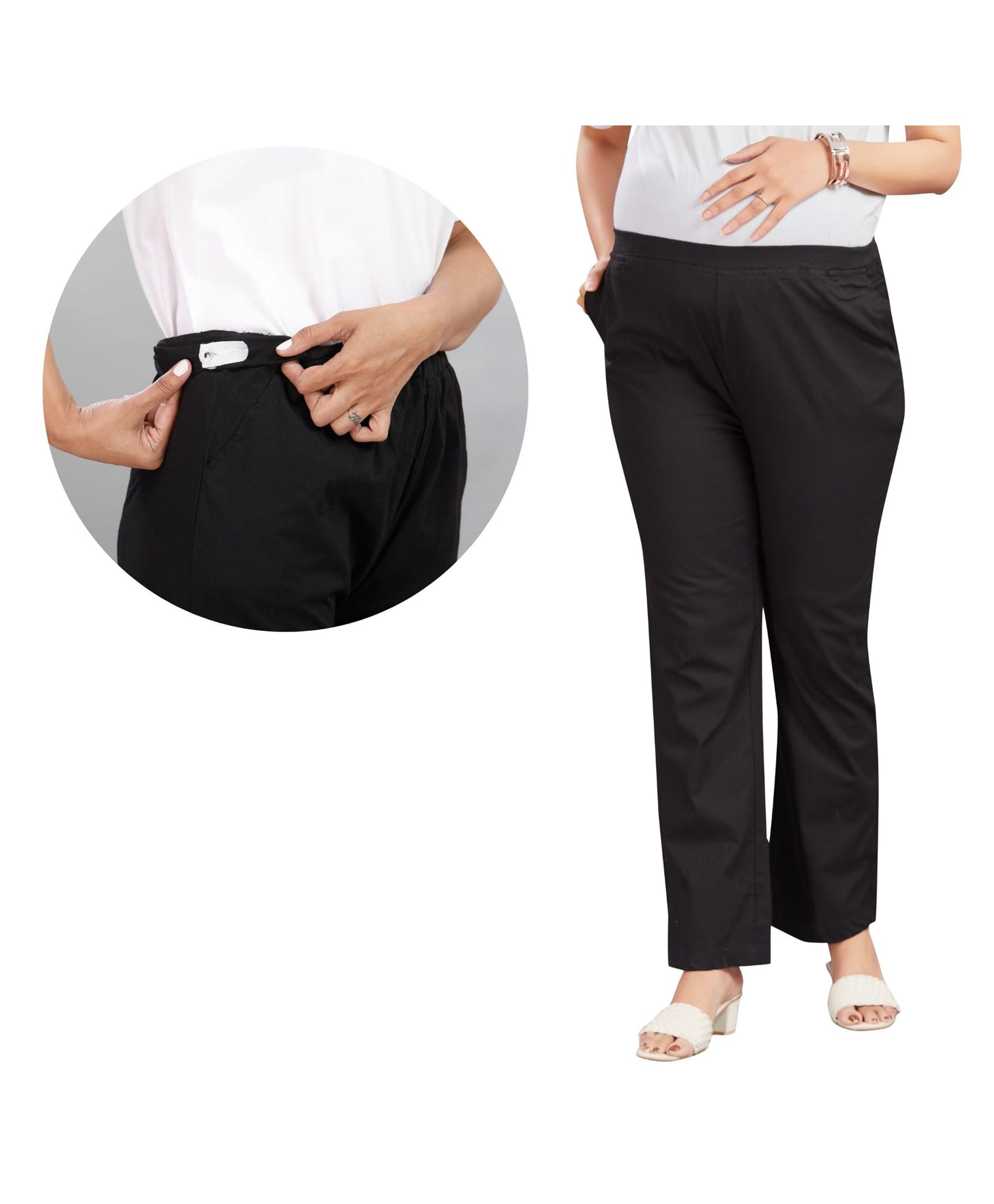 Mama & Bebe Cotton Blend Woven Solid Maternity Trouser - Black-picture-17