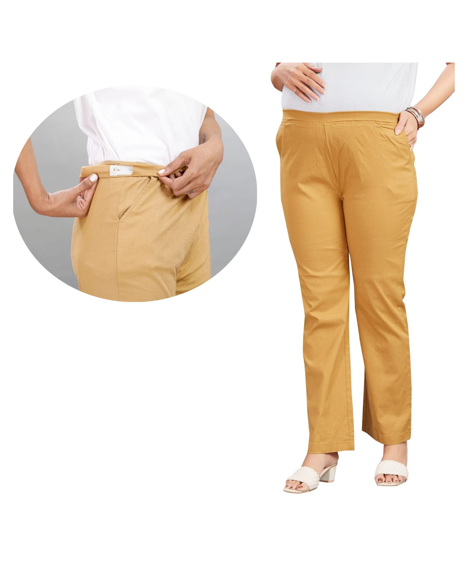 Mama & Bebe Cotton Blend Woven Solid Maternity Trouser - Fawn-picture-26
