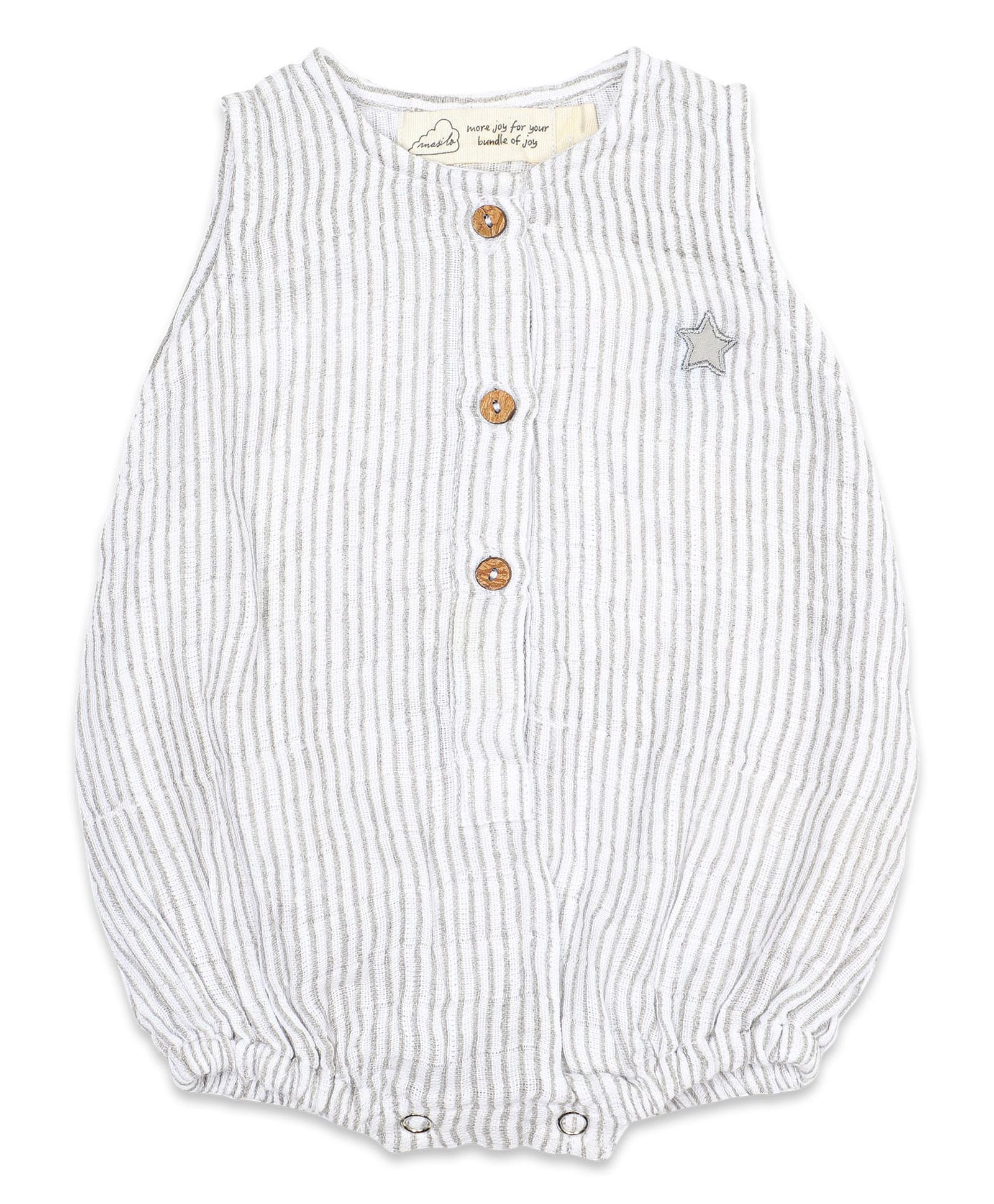 Masilo Cotton Blend Woven Sleeveless Striped & Star Embroidered Onesie - Grey-image-21