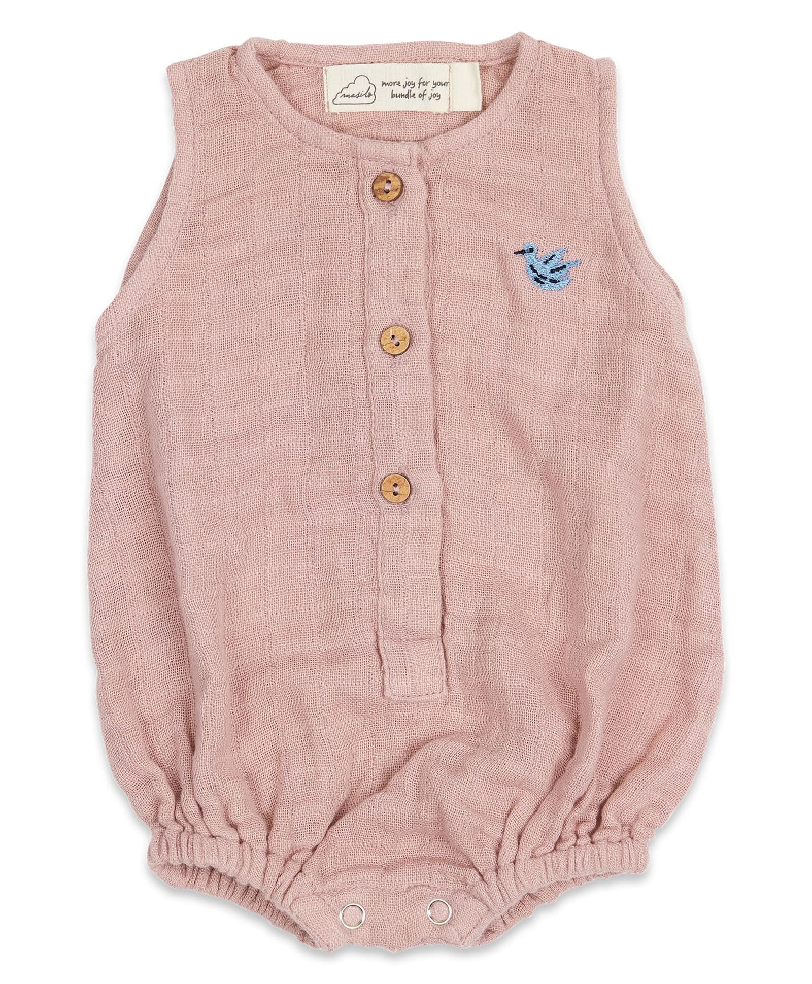 Masilo Cotton Blend Woven Sleeveless Bird Embroidered Onesie - Old Rose-image-3