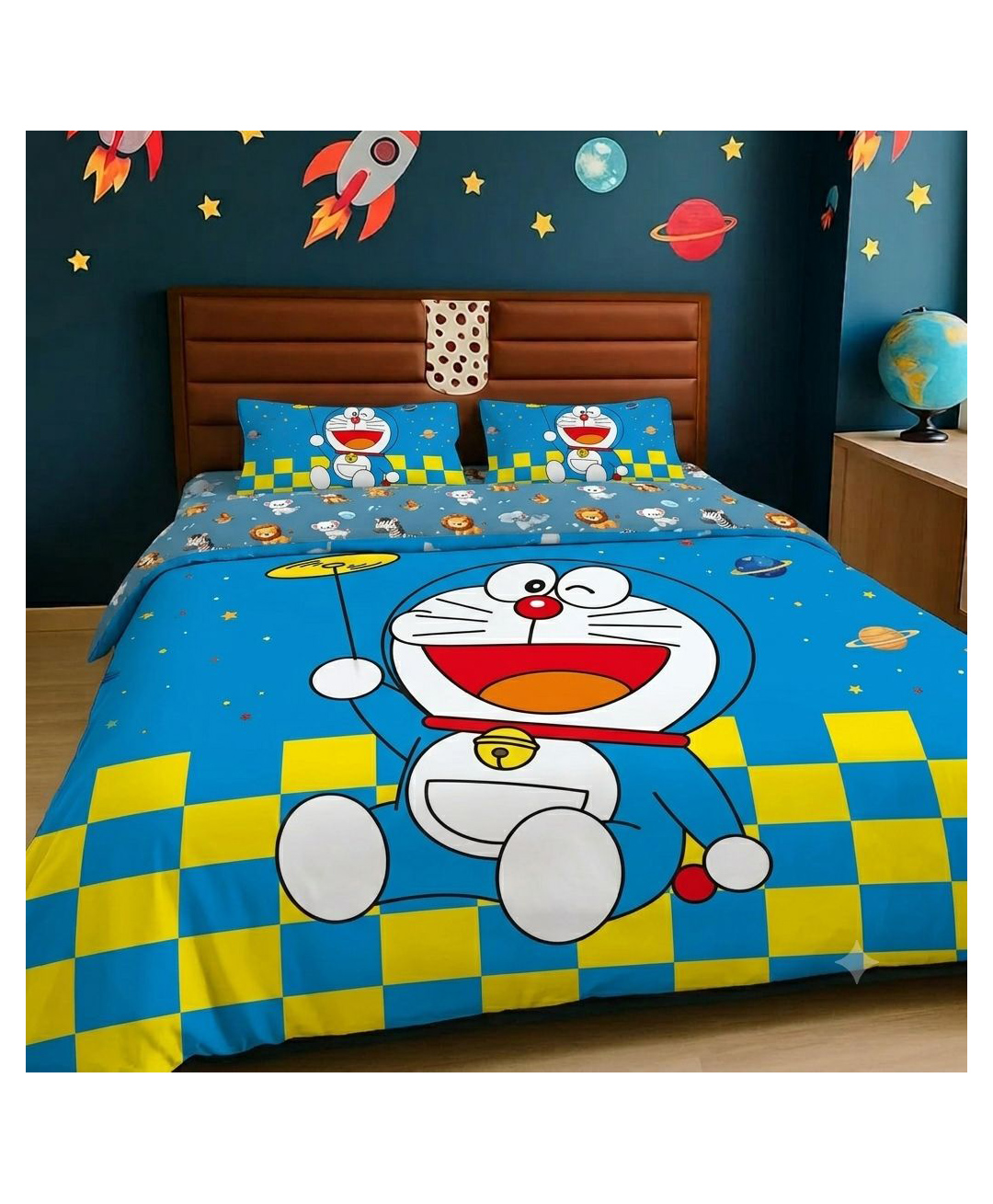 BhaiJi Bedsheets 220TC Glace Cotton Bed Sheet Double Bed With 2 Pillow Covers Full HD Digital Prints - Doraemon Blue-image-18