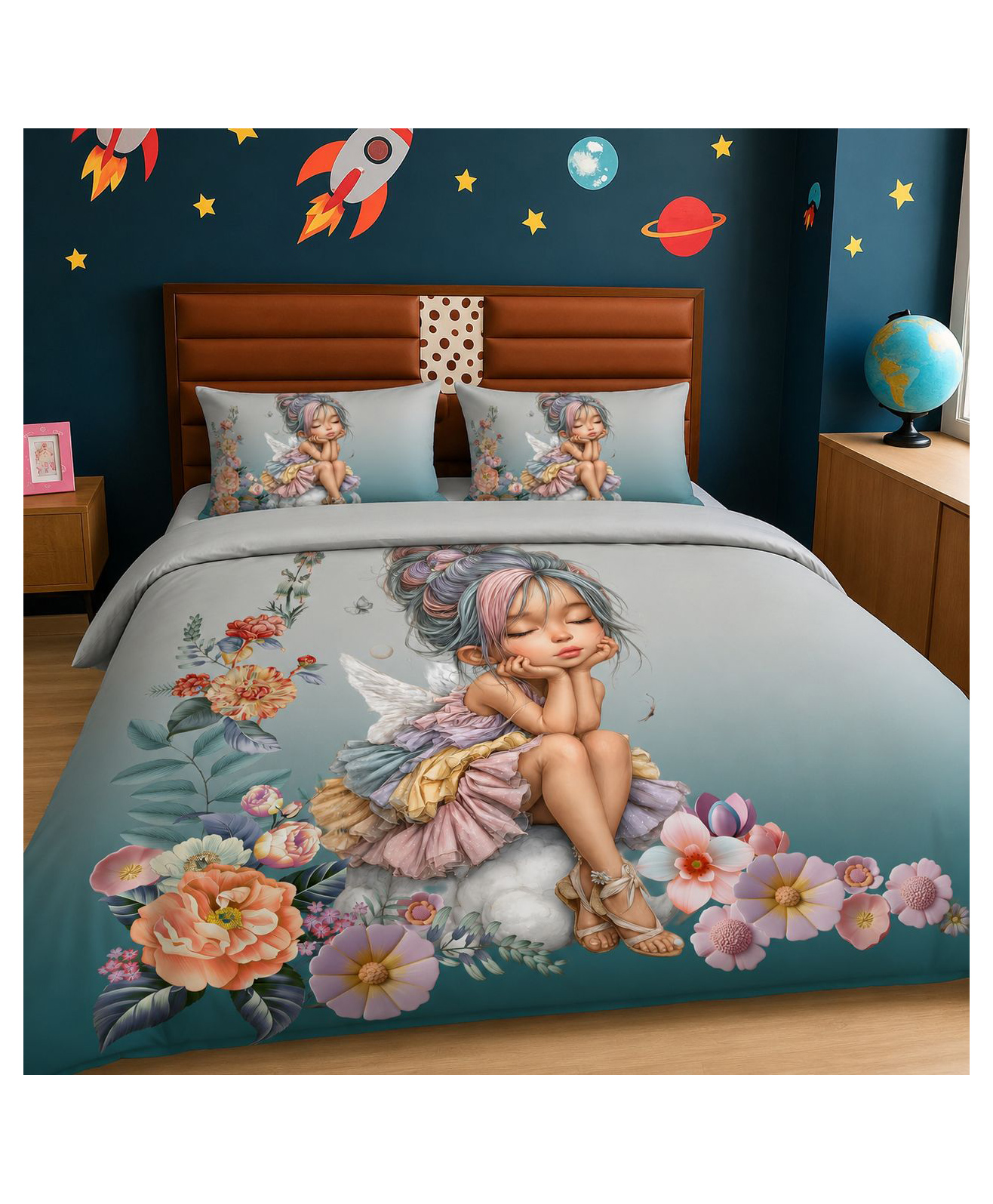 BhaiJi Bedsheets 220TC Glace Cotton Bed Sheet Double Bed With 2 Pillow Covers Full HD Digital Prints - Fairy Queen Princess Grl-image-24