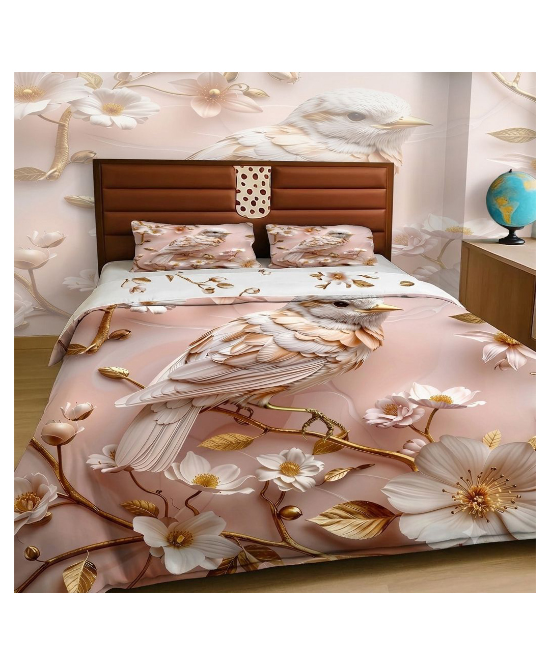 BhaiJi Bedsheets 220TC Glace Cotton Bed Sheet Double Bed With 2 Pillow Covers Full HD Digital Prints - Golden Sparrow-image-24