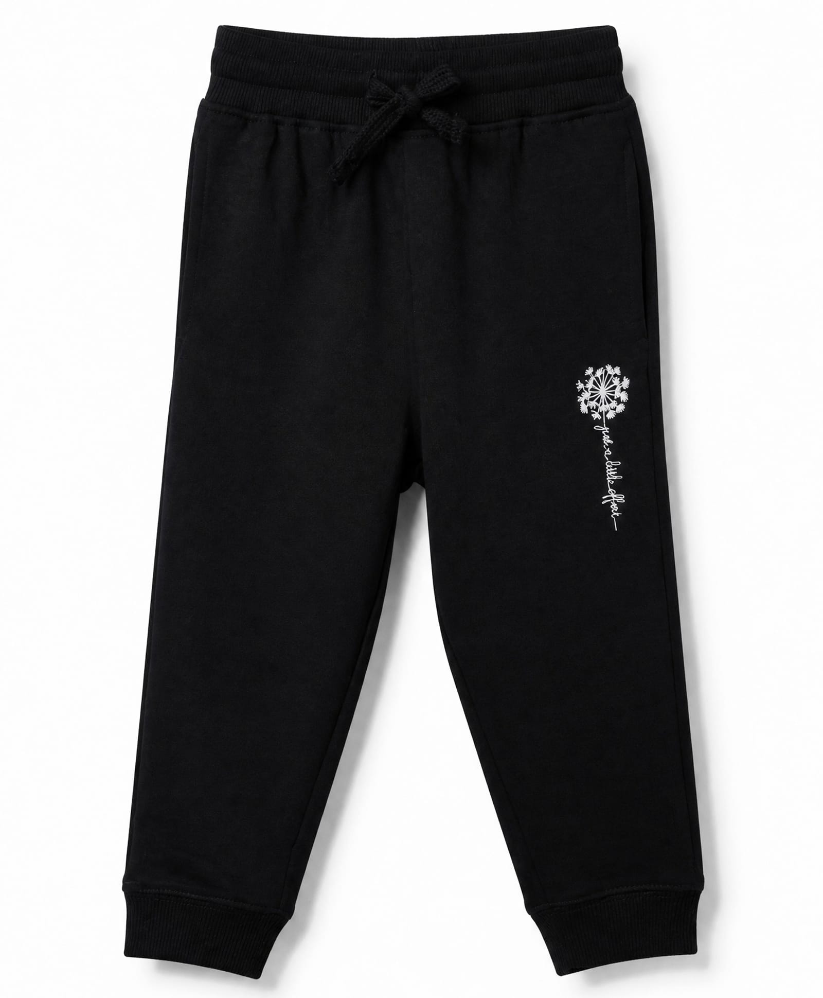 Doreme Cotton Terry Knit Full Length Lounge Pant with Dandelion Print in Black-picture-2