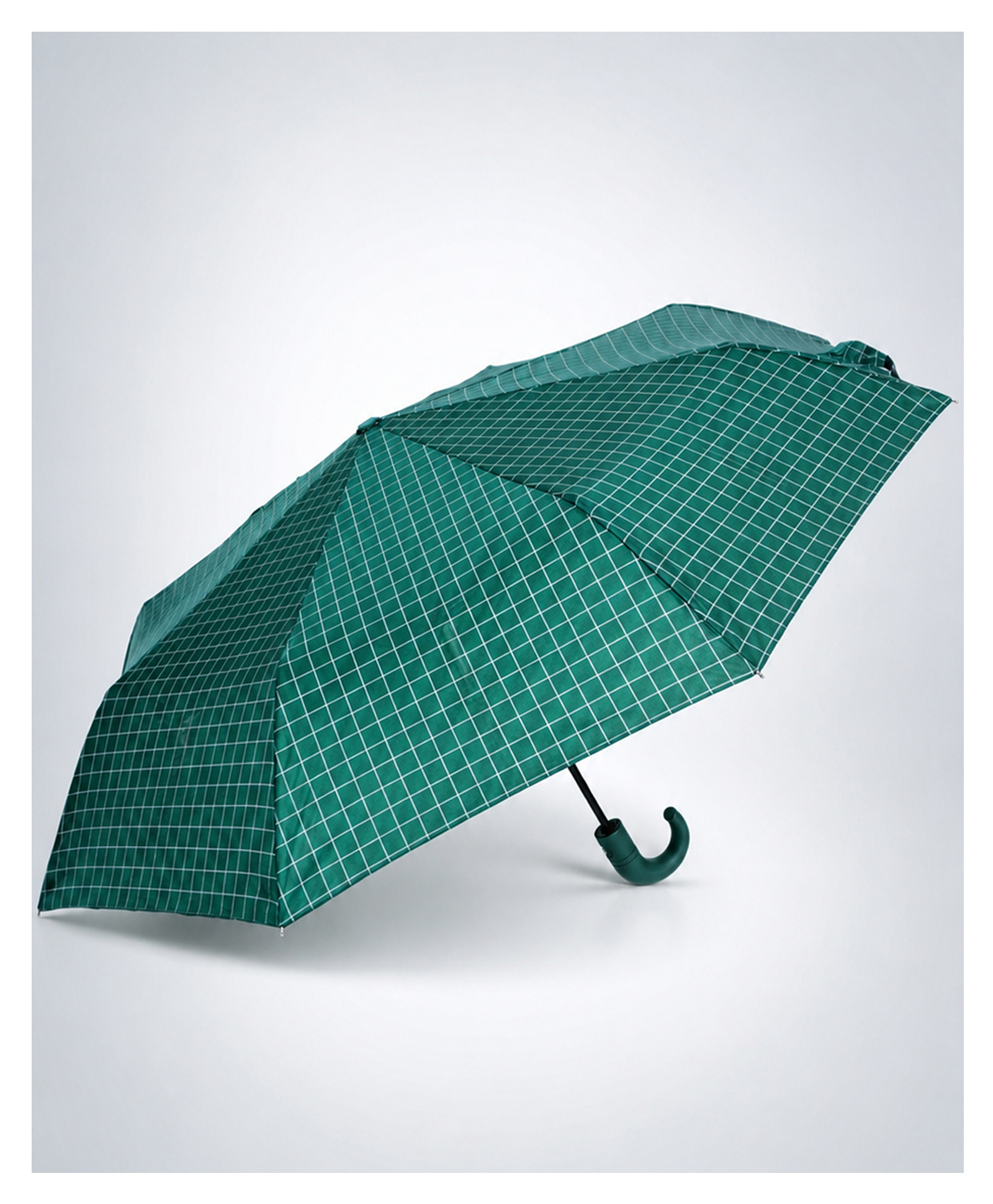 Little Surprise Box Checked Three Fold Umbrella - Green-image-4
