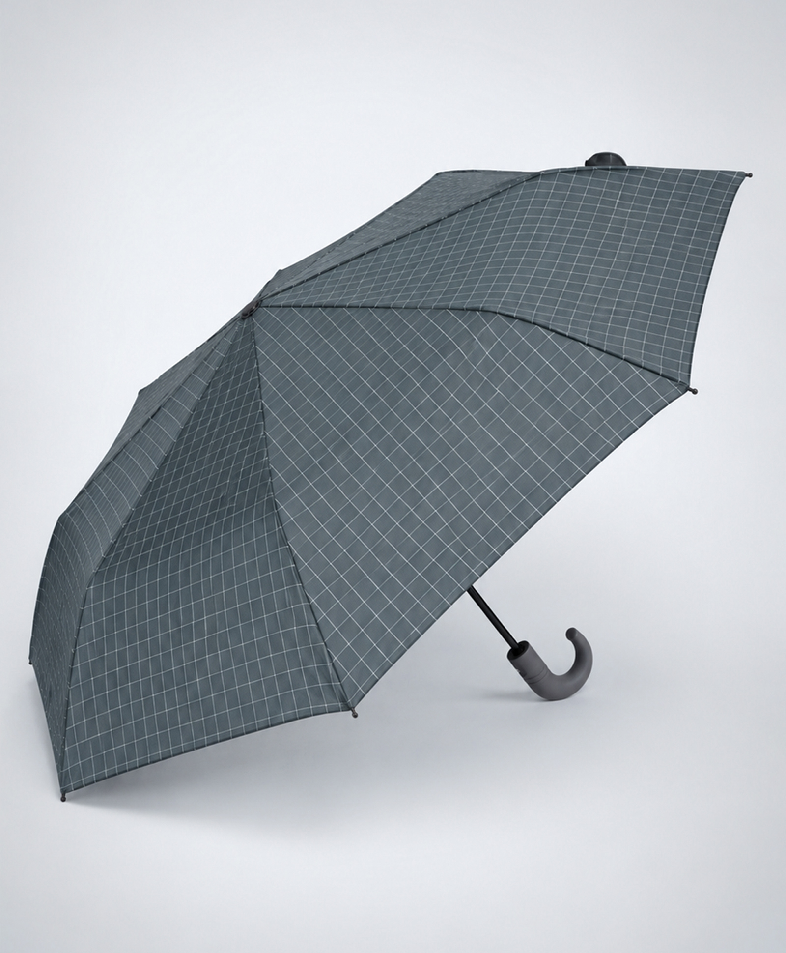 Little Surprise Box Checked Three Fold Umbrella - Grey-image-4