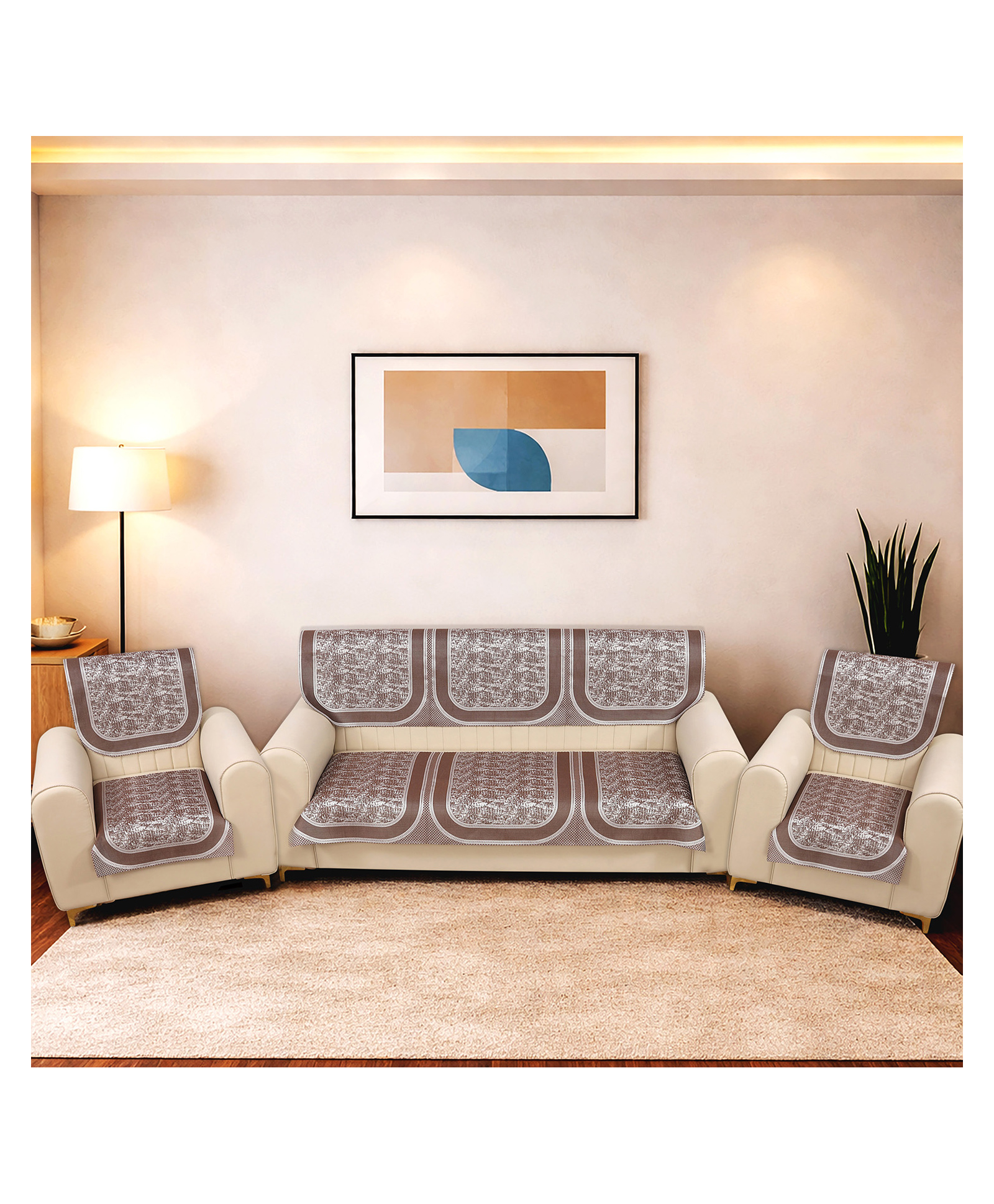 Morado Premium Chenille Sofa Cover Set for 5 Seater Sofa (3+1+1) | 10 Pcs Ultra Soft, Washable, Anti-Slip Sofa Protector | Brown Frame-picture-35
