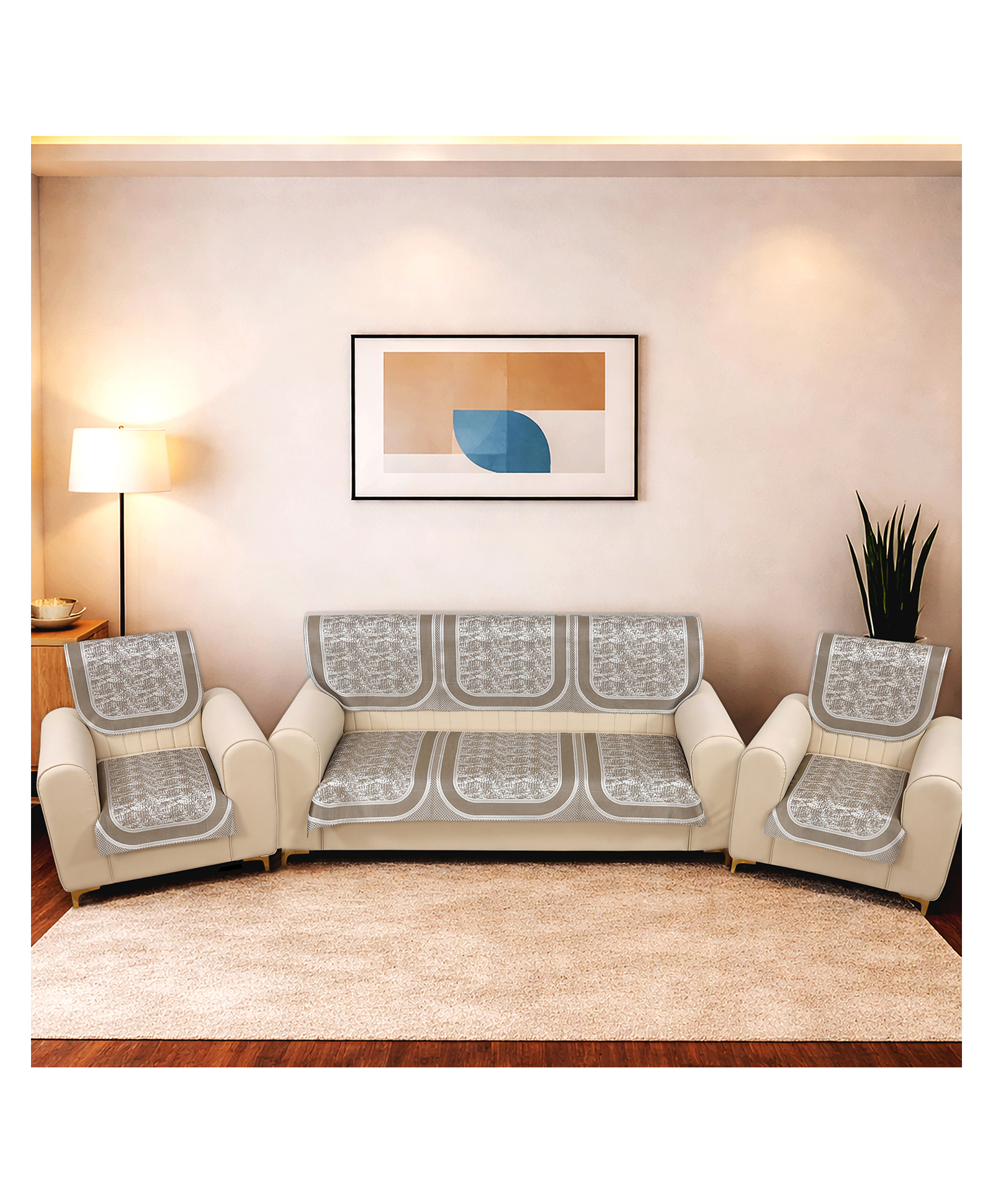 Morado Premium Chenille Sofa Cover Set for 5 Seater Sofa (3+1+1) | 10 Pcs Ultra Soft, Washable, Anti-Slip Sofa Protector | Mocha Frame-picture-36