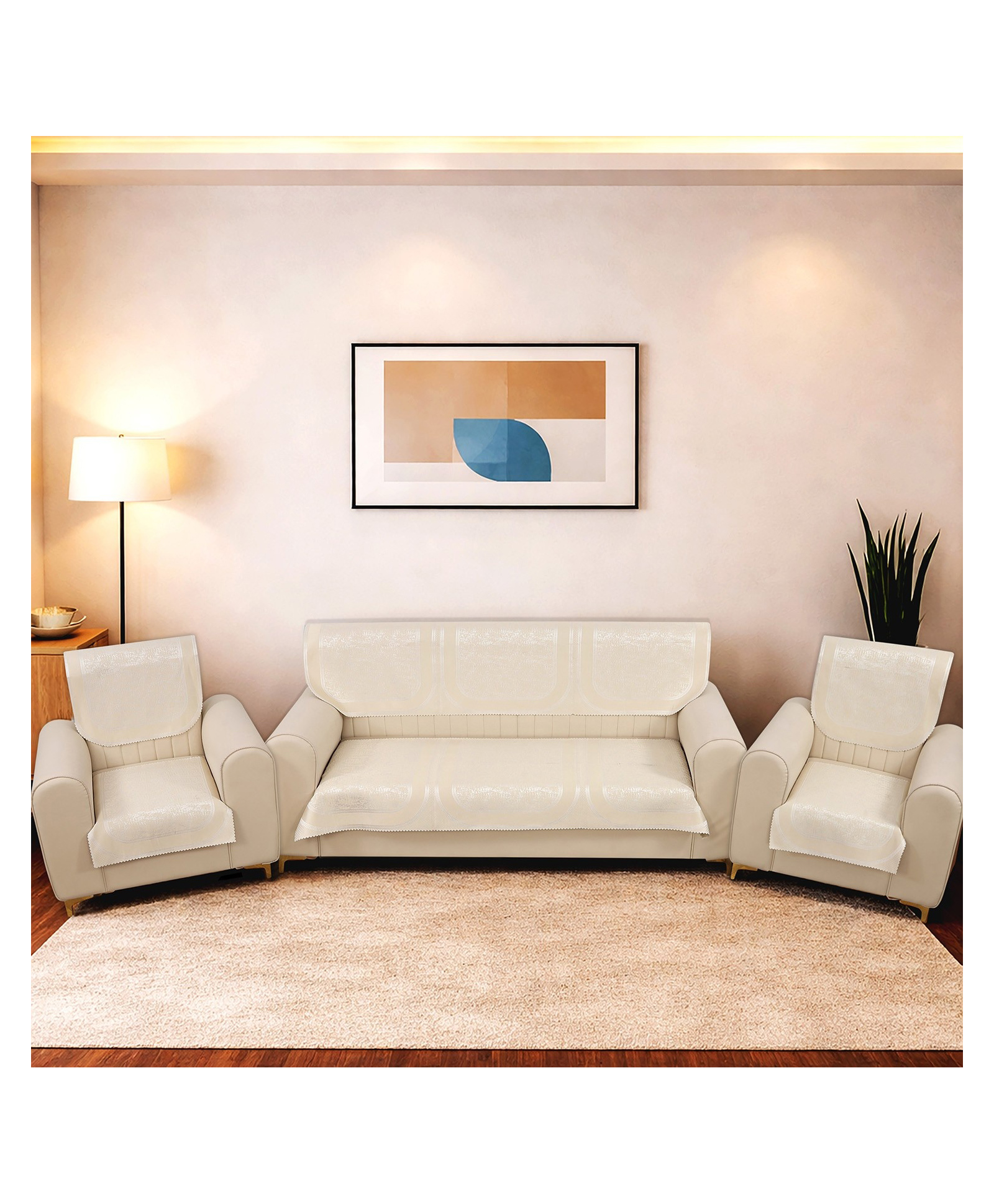 Morado Premium Chenille Sofa Cover Set for 5 Seater Sofa (3+1+1) | 10 Pcs Ultra Soft, Washable, Anti-Slip Sofa Protector | Off White Frame-picture-30