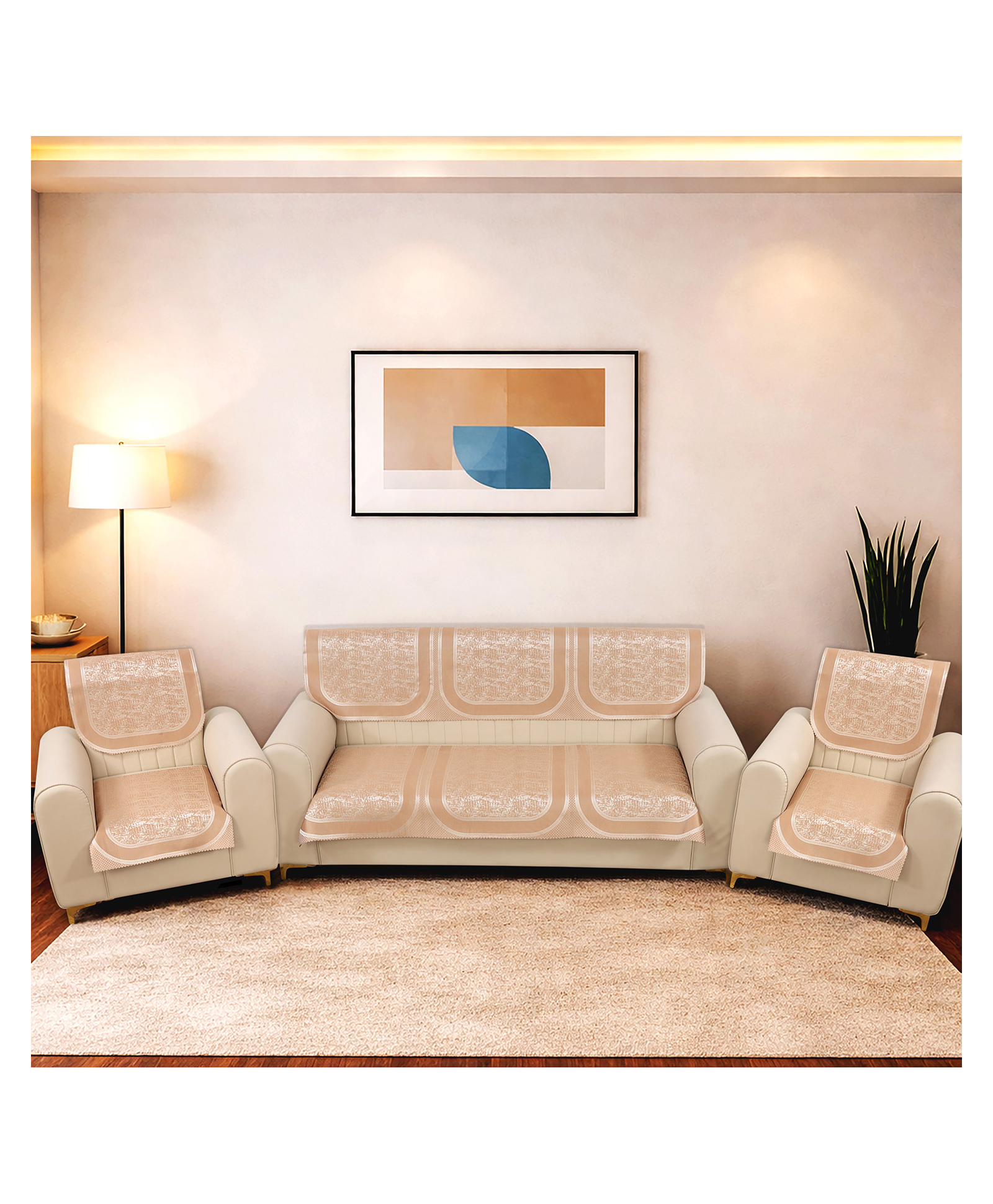 Morado Premium Chenille Sofa Cover Set for 5 Seater Sofa (3+1+1) | 10 Pcs Ultra Soft, Washable, Anti-Slip Sofa Protector | Peach Frame-picture-27