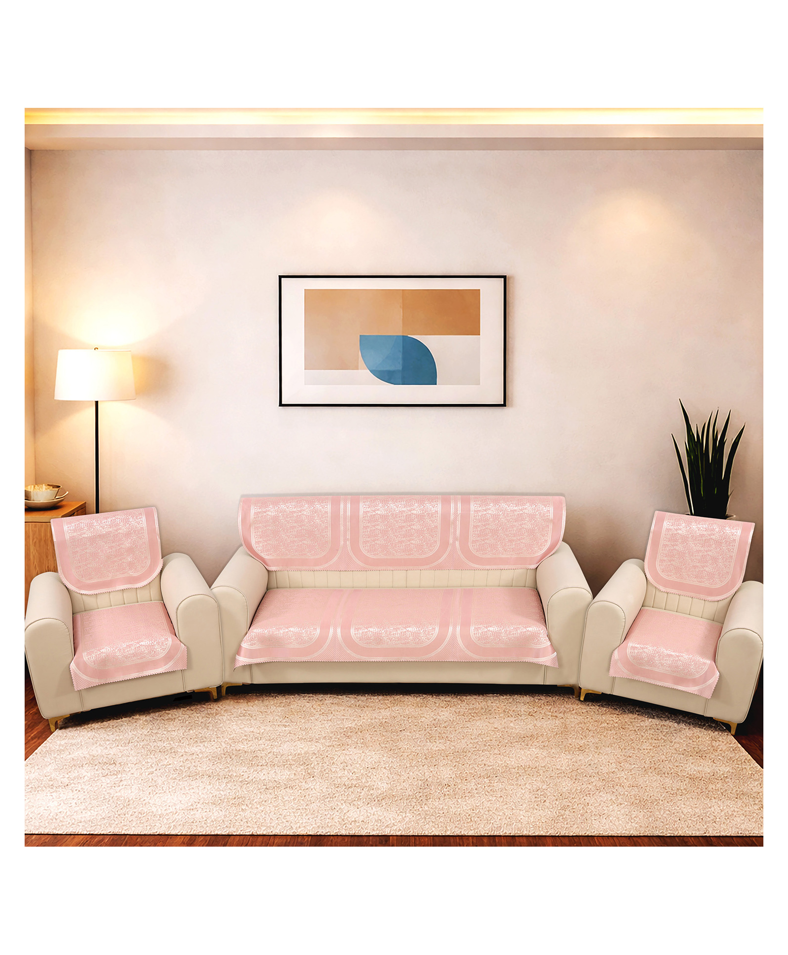 Morado Premium Chenille Sofa Cover Set for 5 Seater Sofa (3+1+1) | 10 Pcs Ultra Soft, Washable, Anti-Slip Sofa Protector | Pink Frame-picture-26
