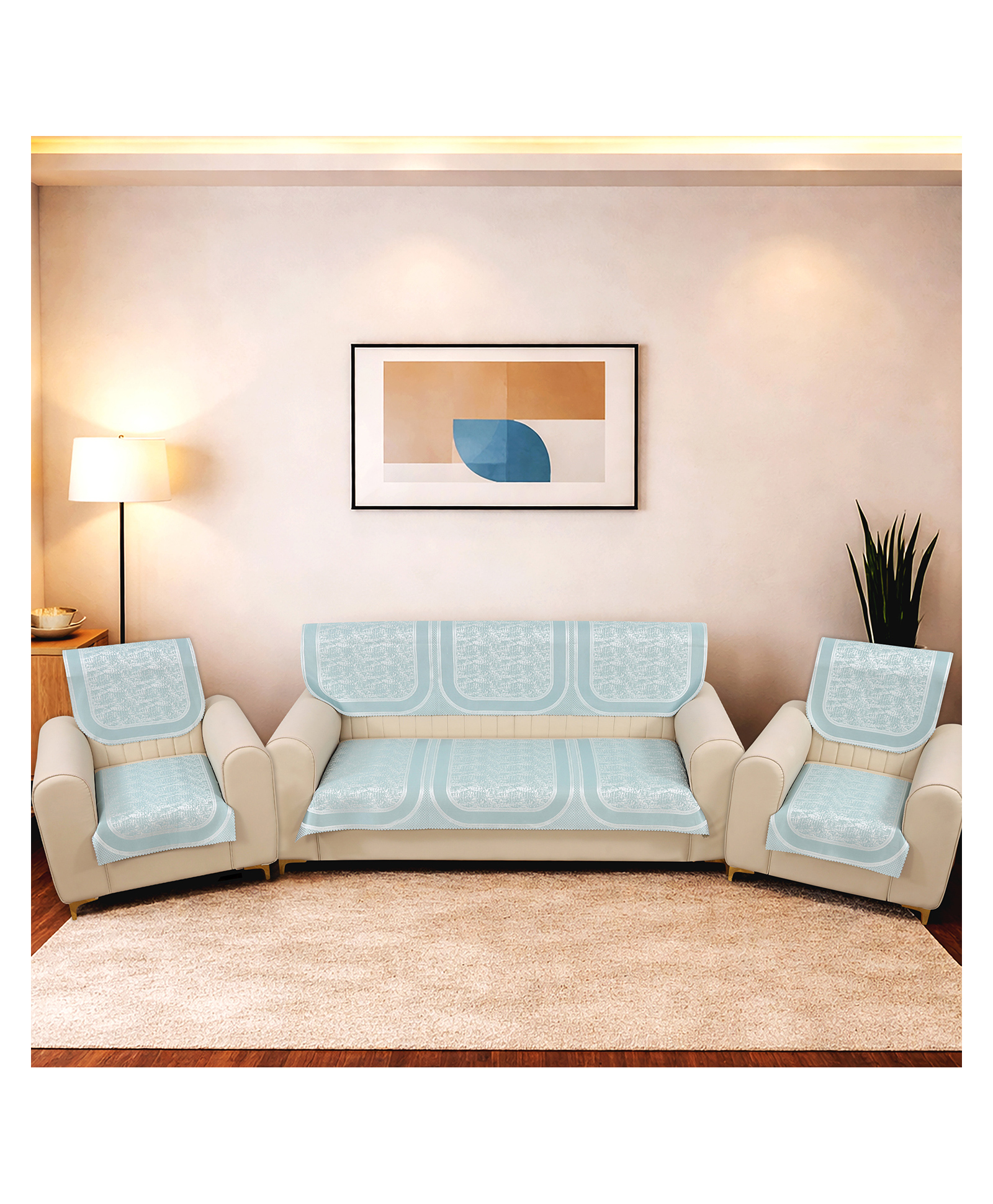 Morado Premium Chenille Sofa Cover Set for 5 Seater Sofa (3+1+1) | 10 Pcs Ultra Soft, Washable, Anti-Slip Sofa Protector | Sky Blue Frame-picture-33