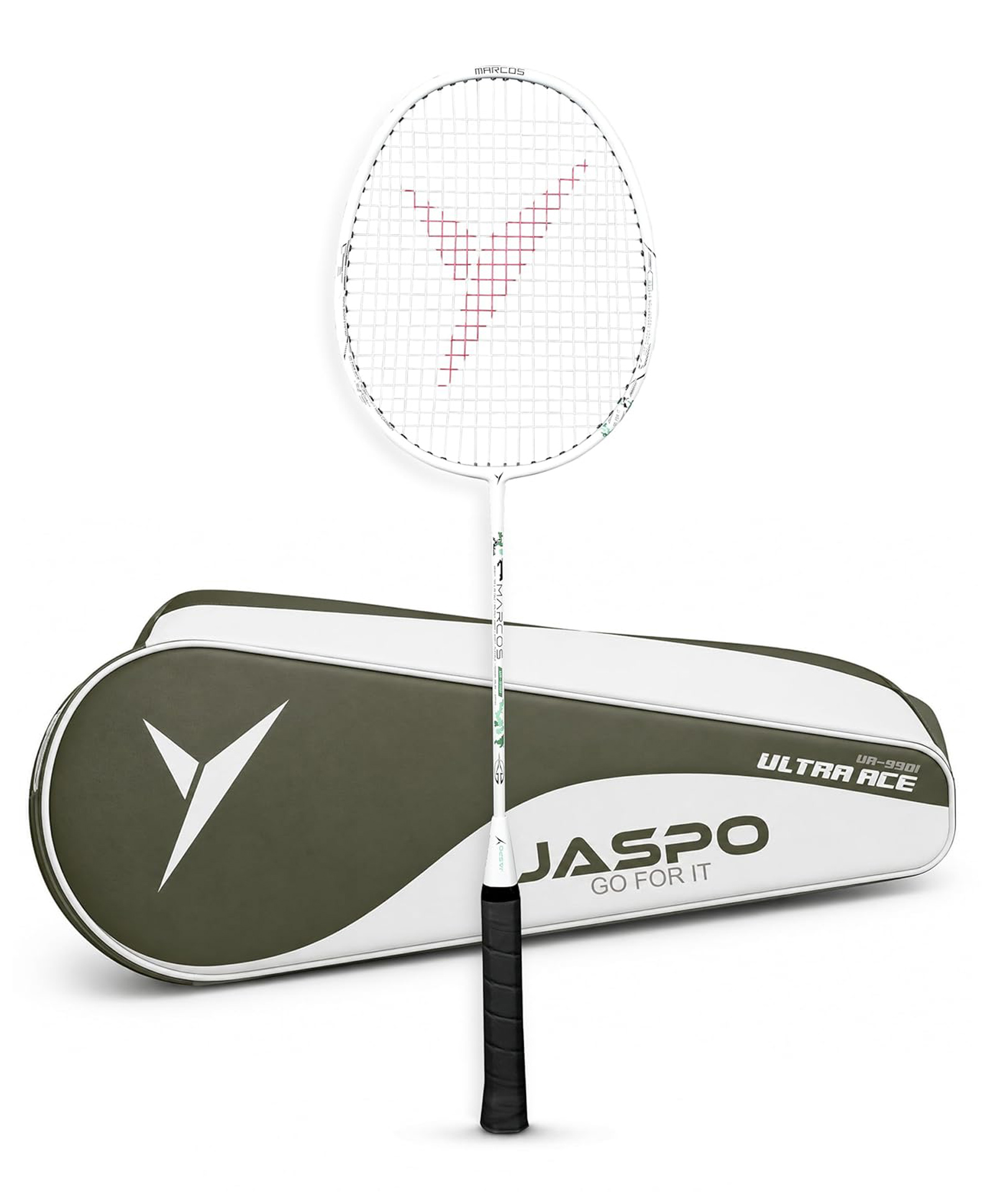 Jaspo Ultra Ace-9901 Marcos Badminton Racquet | Graphite Shaft | 95gm Lightweight Racket | 28lbs String Tension | Even Balance for Power Smashes & Control | Stable Frame (Pack of 1)-image-4