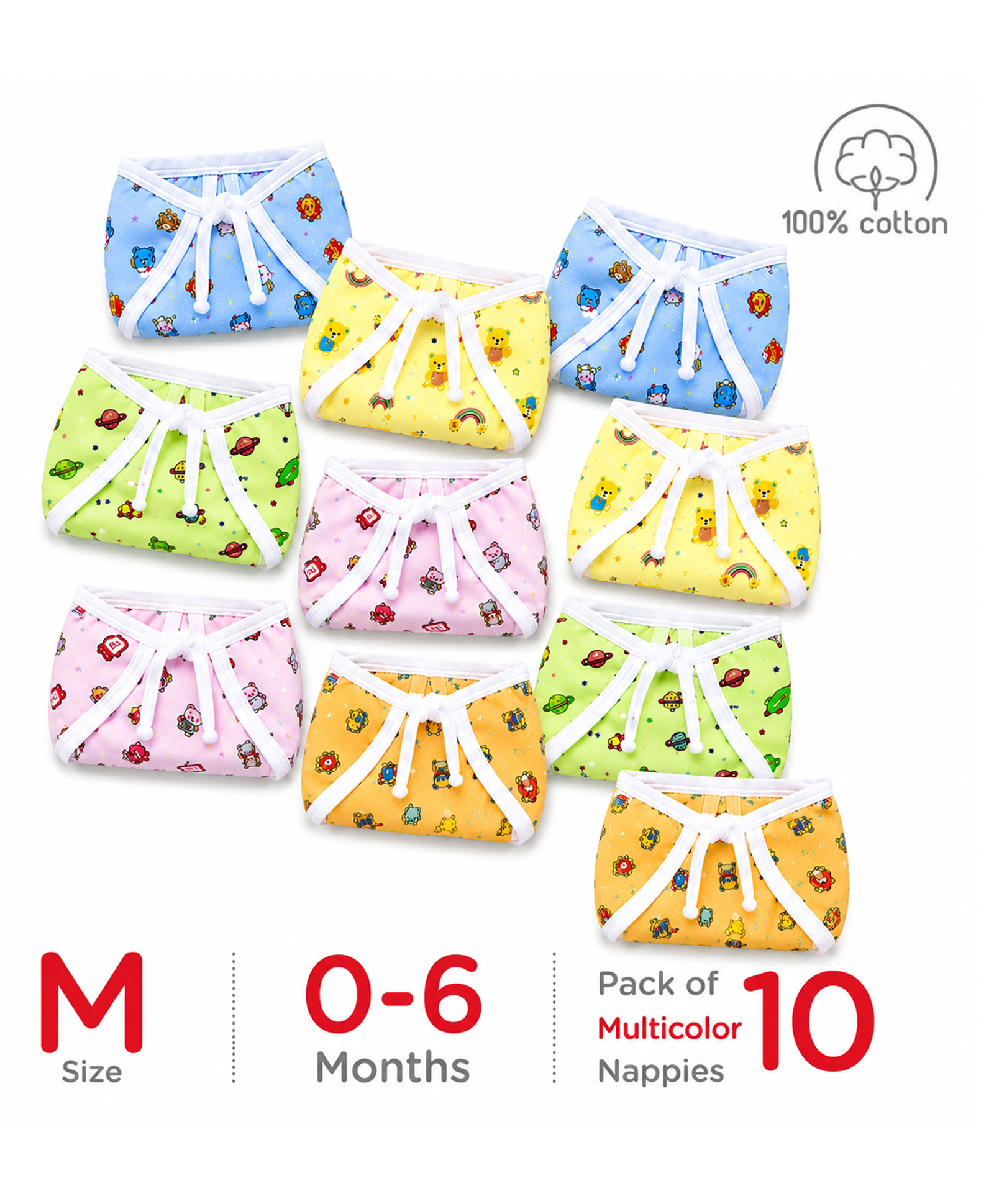 Chirsh Nappies For New Born 100 % Cotton Reusable Cloth Diapers Washable Nappy Pack Of 10 - Multicolor Prints May Vary-image-18