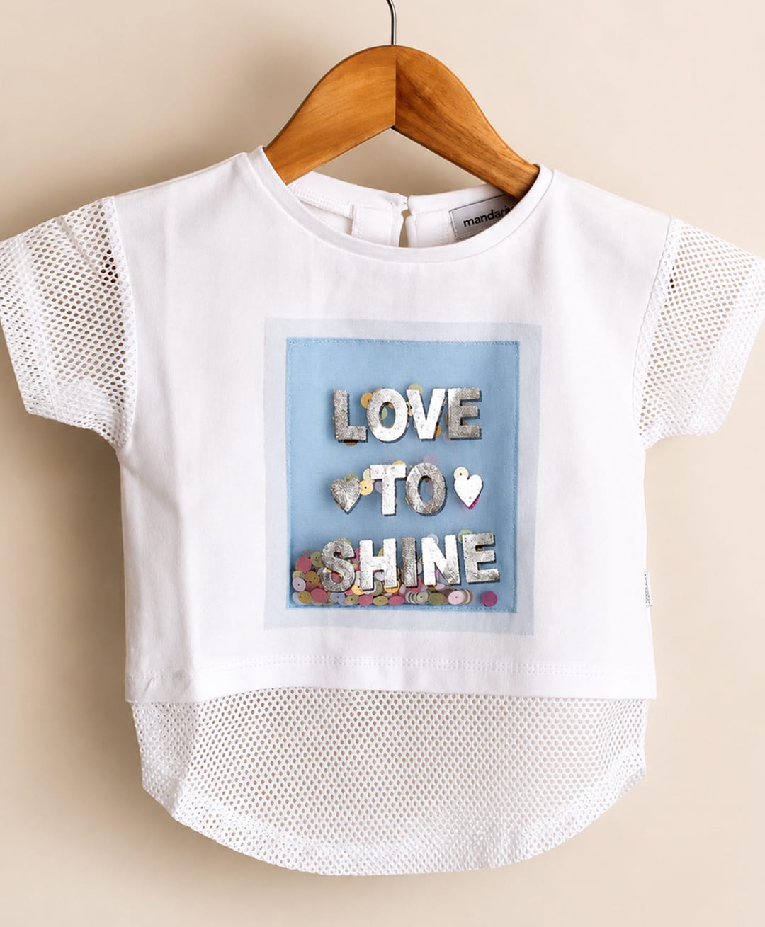 Qvink Cotton Half Sleeves Love To Shine Text Foil Printed Top - White-picture-0