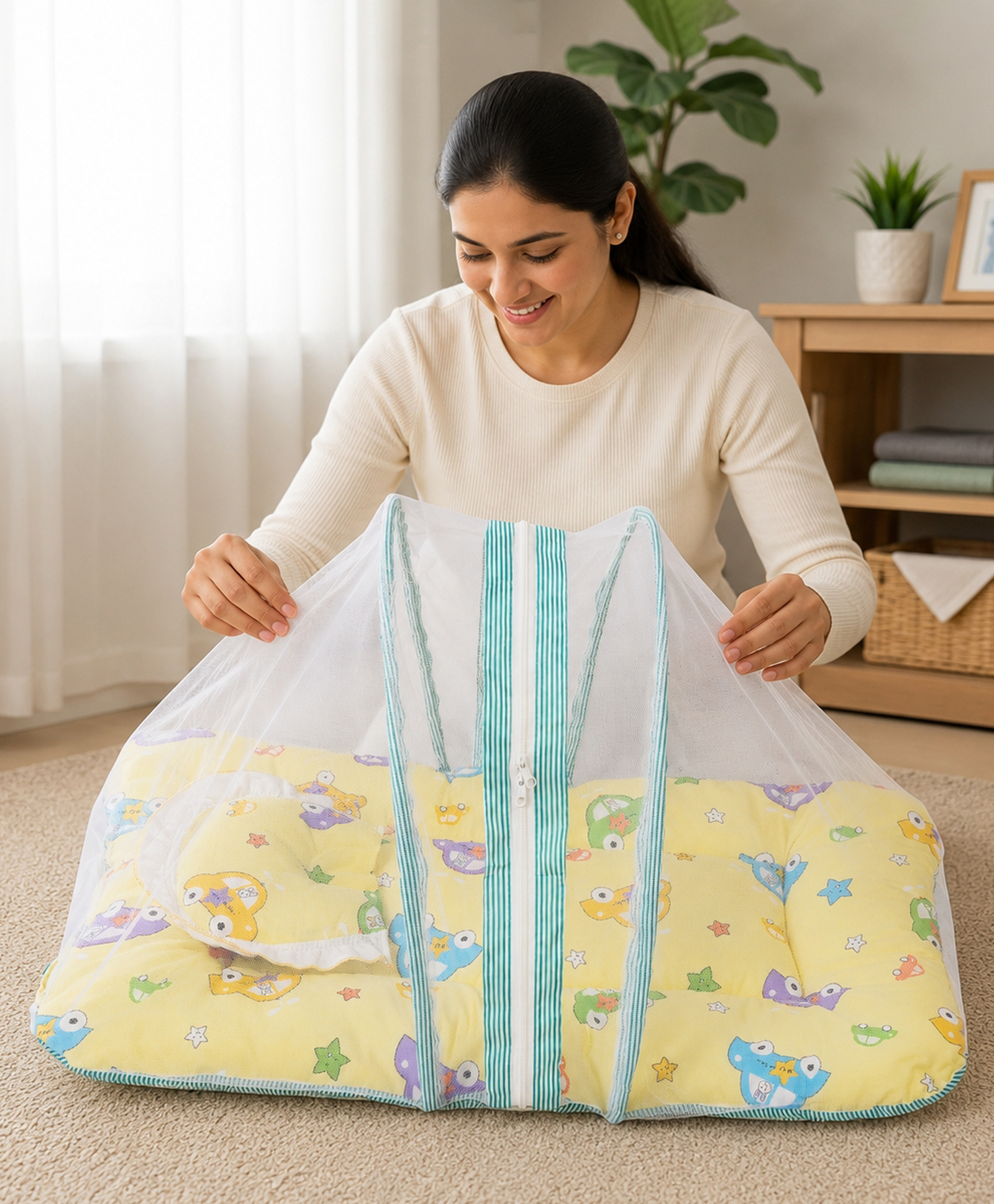 Babytoons Baby Bedding Set for New Born Infant Bed Mattress with Mosquito Net & Pillow - Yellow-picture-22