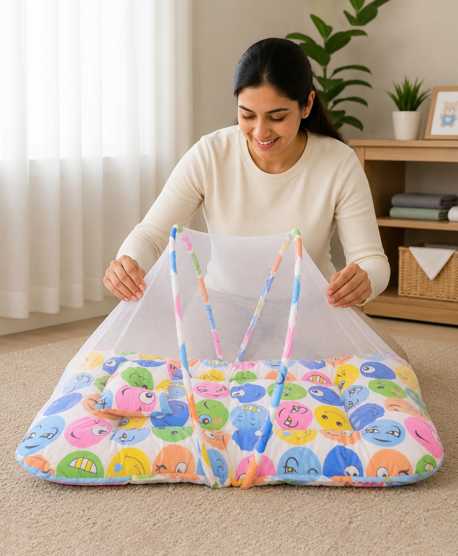 Babytoons Baby Bedding Set for New Born Infant Bed Mattress with Mosquito Net & Pillow - Blue-picture-19