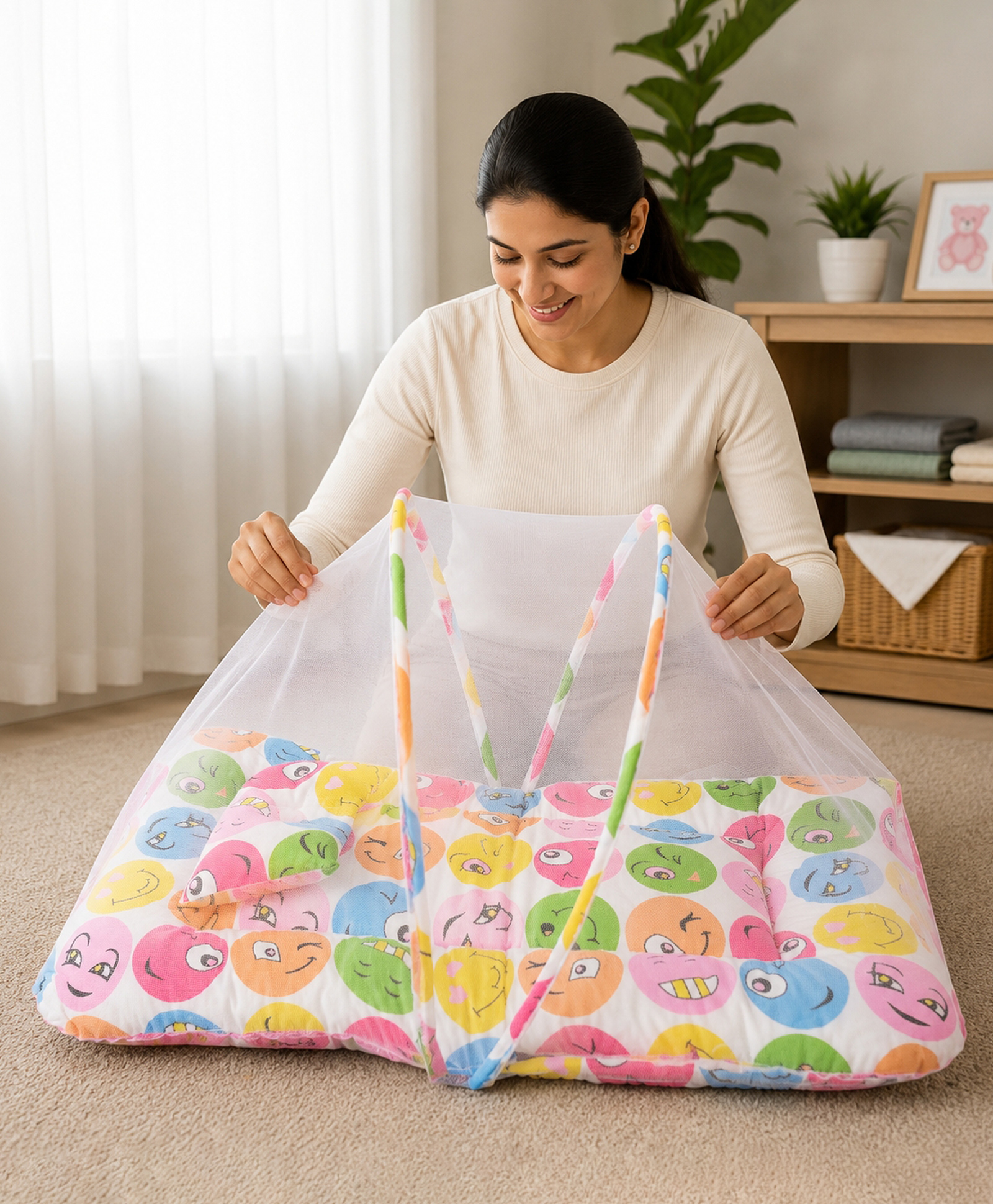 Babytoons Baby Bedding Set for New Born Infant Bed Mattress with Mosquito Net & Pillow - Pink-image-19