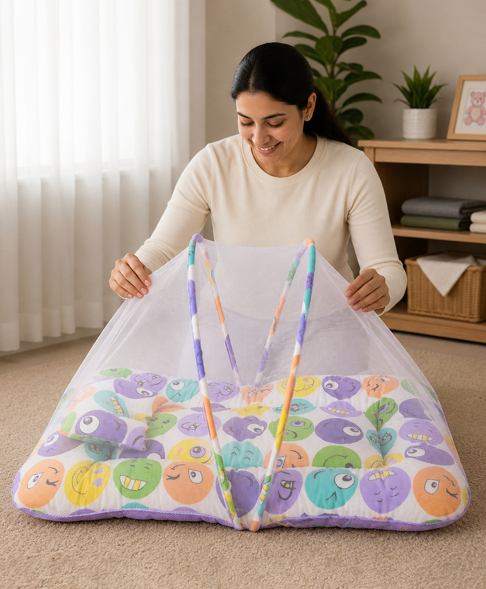 Babytoons Baby Bedding Set for New Born Infant Bed Mattress with Mosquito Net & Pillow - Purple-picture-21