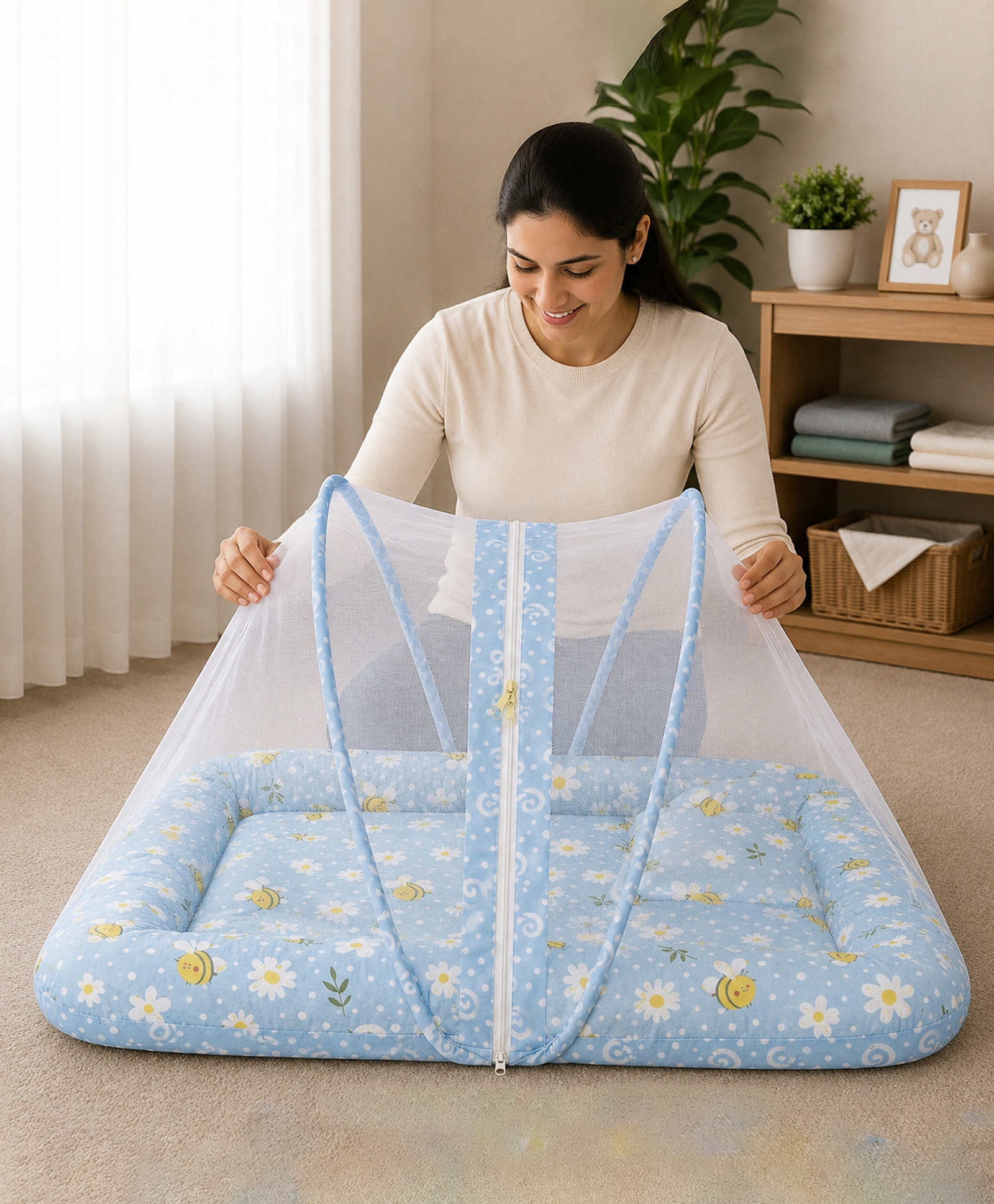 Babytoons Baby Bedding Set for New Born Infant Bed Mattress with Mosquito Net & Pillow - Grey-picture-17