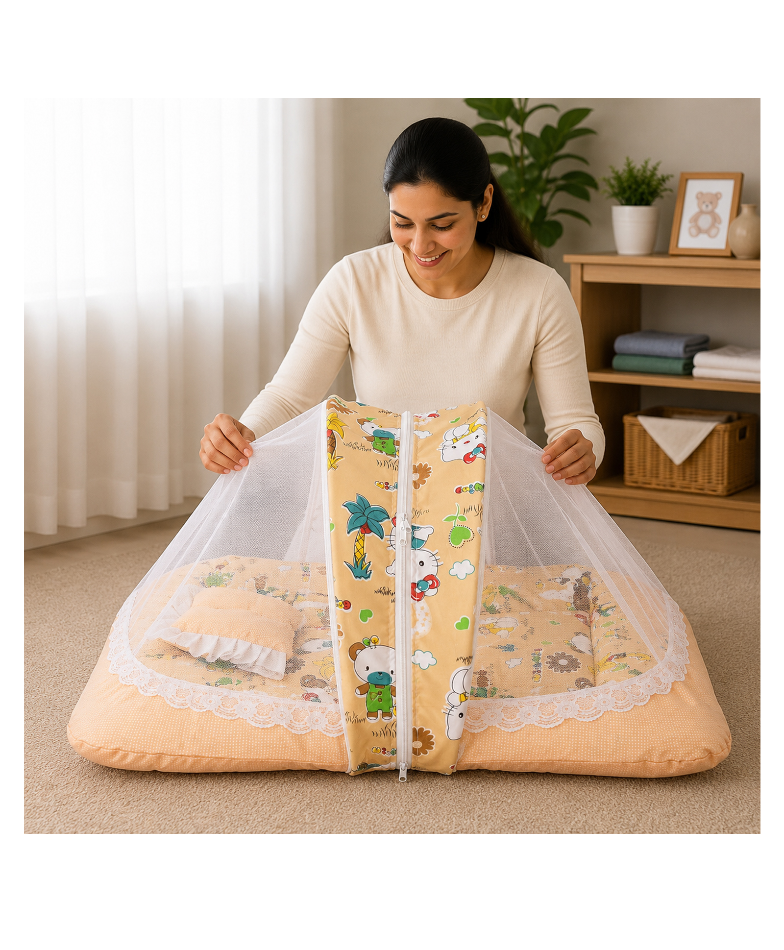 Babytoons Baby Bedding Set for New Born Infant Bed Mattress with Mosquito Net & Pillow - Orange-picture-26