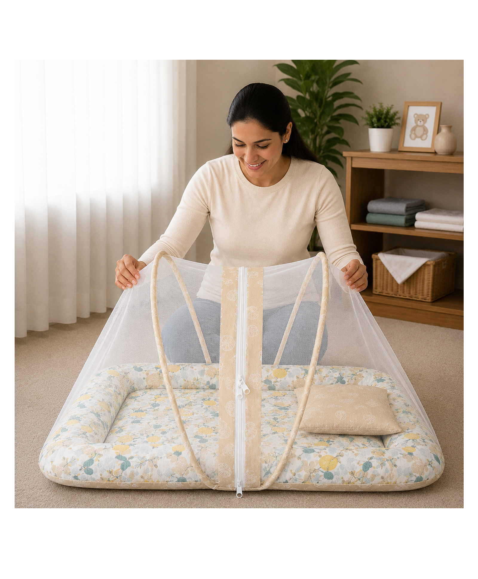 Babytoons Baby Bedding Set for New Born Infant Bed Mattress with Mosquito Net & Pillow - Orange-picture-15