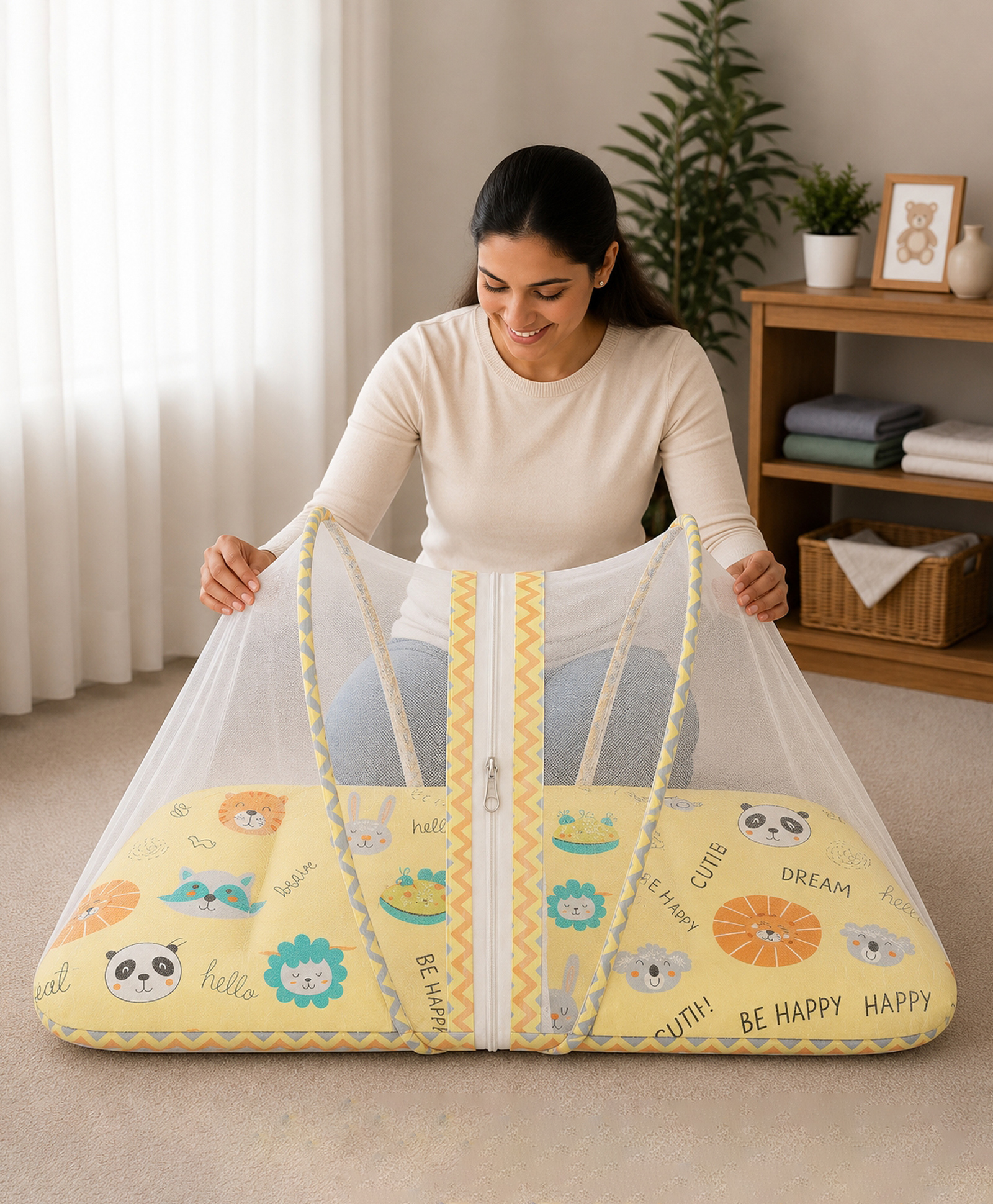 Babytoons Baby Bedding Set for New Born Infant Bed Mattress with Mosquito Net & Pillow - Yellow-picture-8