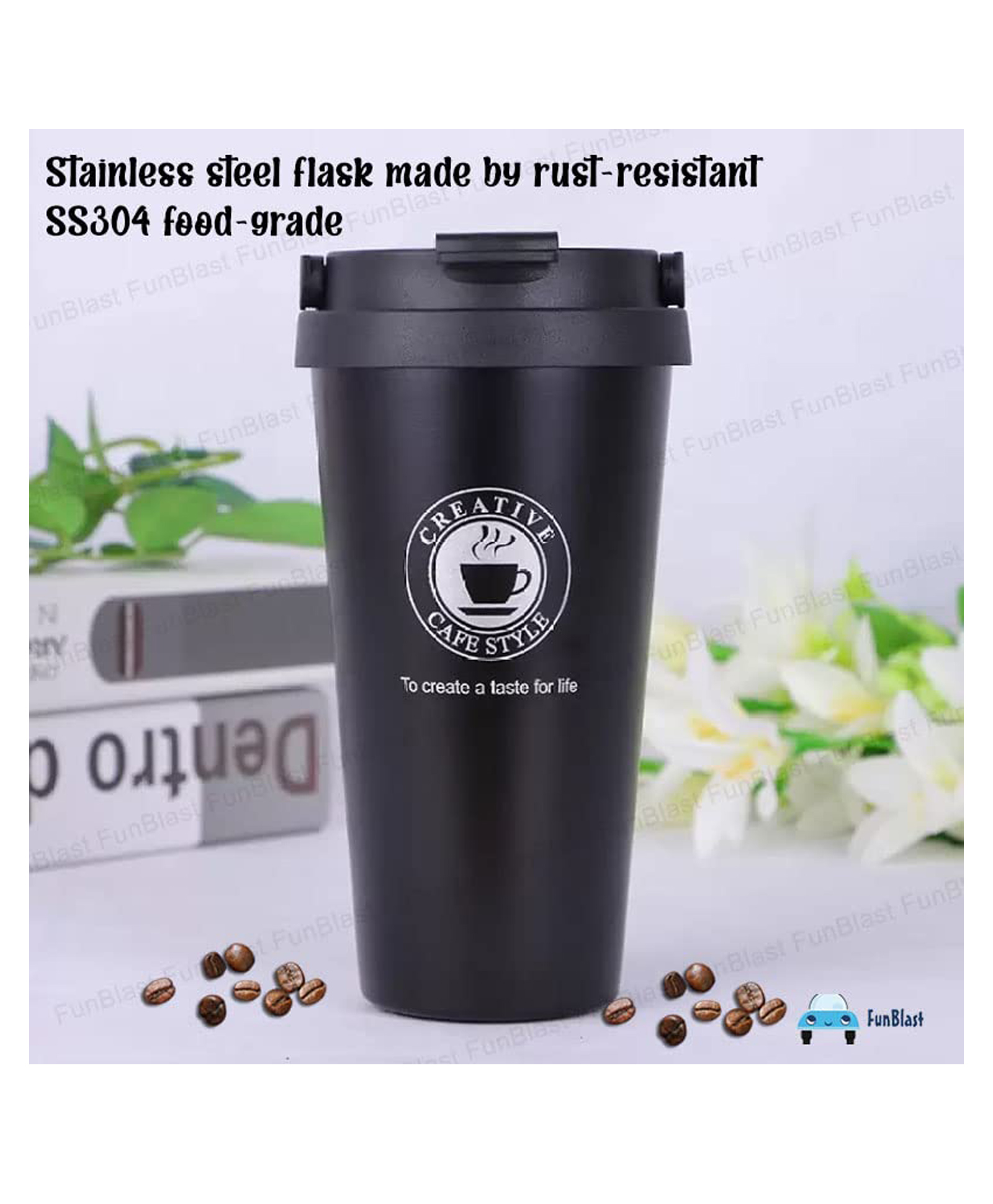 FunBlast Vacuum Insulated Stainless-Steel Mug for Coffee, Tea - 500 ML (Black)-picture-28