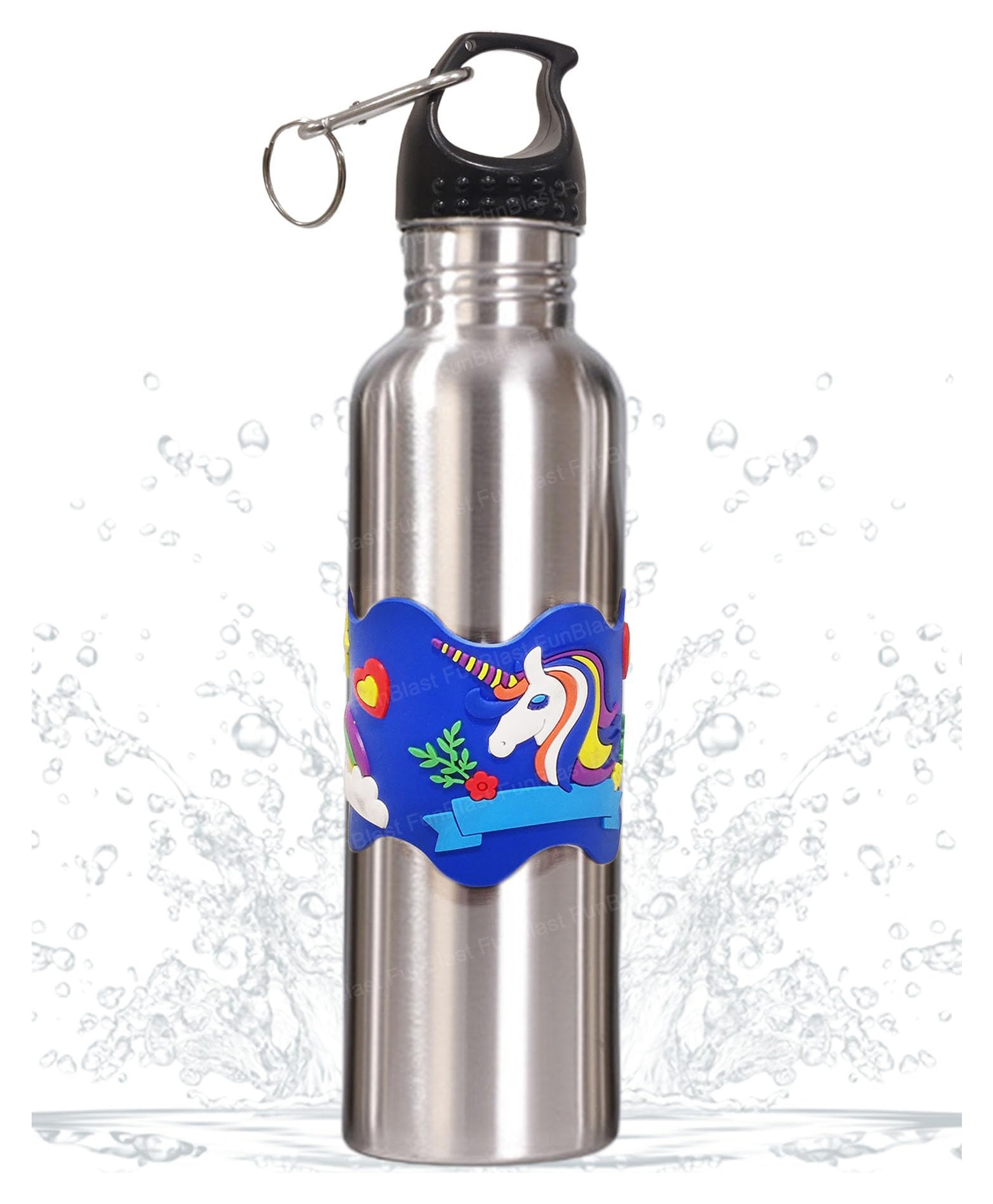 FunBlast Unicorn Theme Stainless Steel Water Bottle with carabiner clip - 1000 ML (Multicolor)-image-16