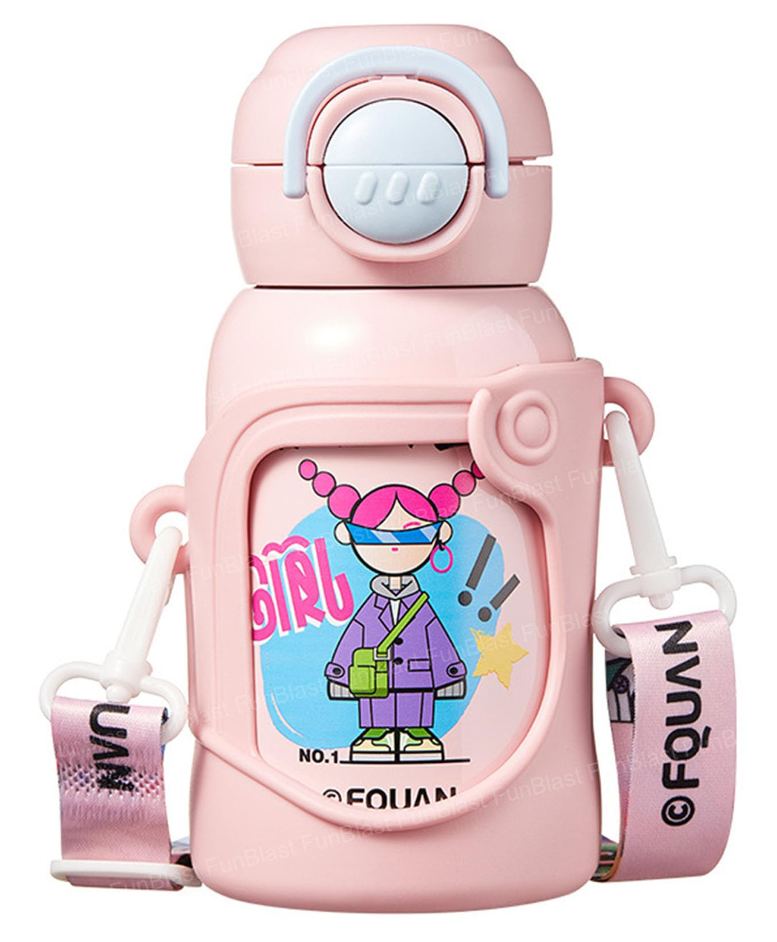 FunBlast Cartoon Design Insulated Stainless Steel Water Bottle with Straw for Kids 400 ML Pink-picture-21