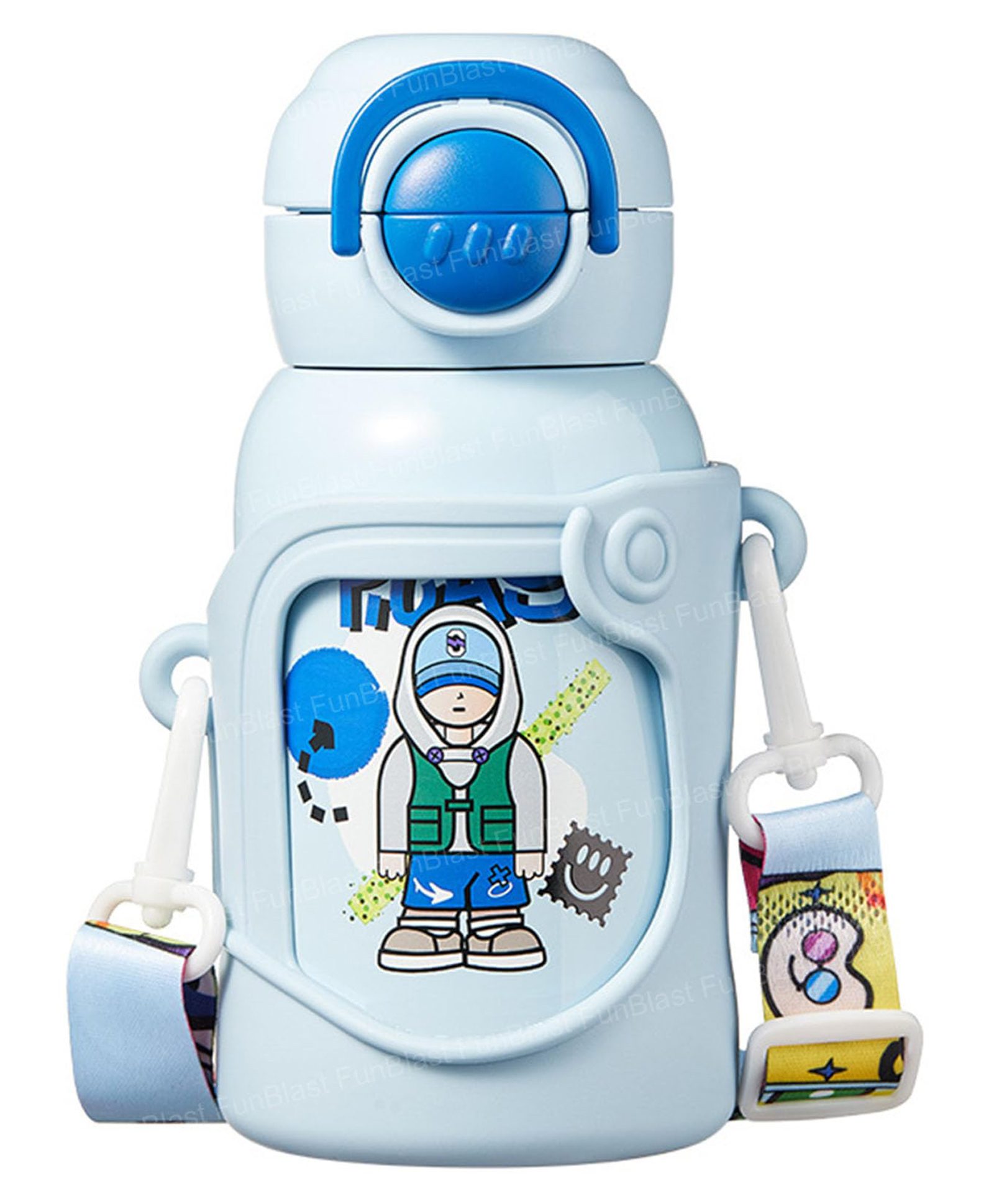 FunBlast Cartoon Design Insulated Stainless Steel Water Bottle with Straw for Kids 400 ML Blue-picture-23