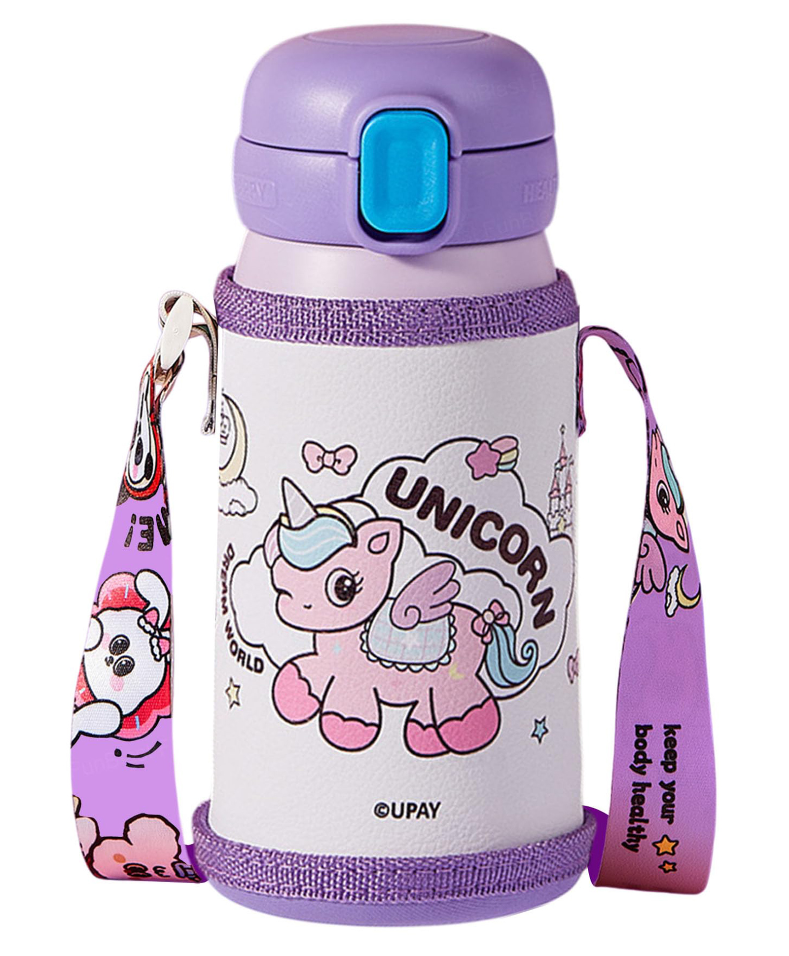 FunBlast Unicorn Theme Insulated Stainless Steel Water Bottle with Straw for Kids - 530 ML (Purple)-picture-12