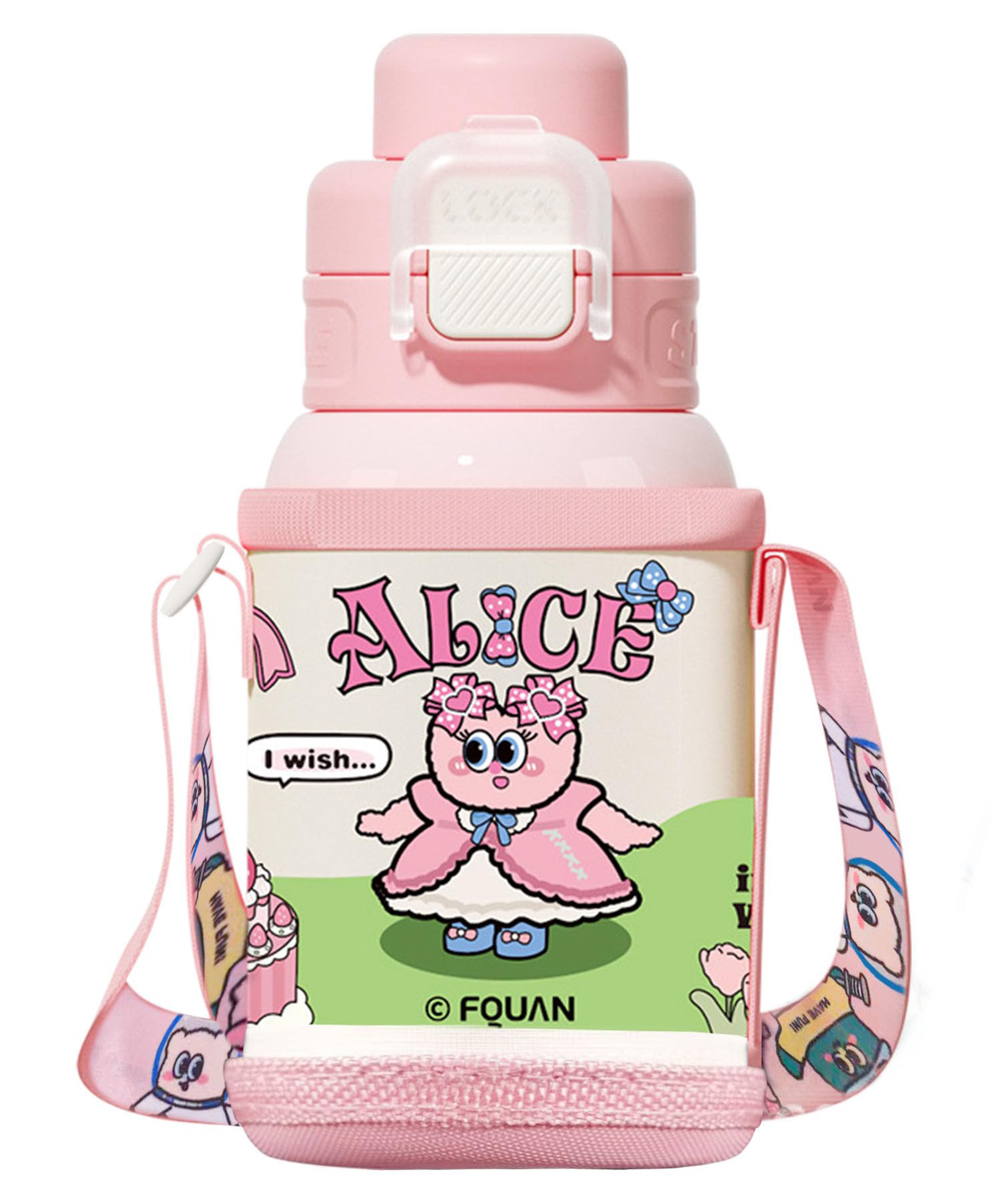 FunBlast Cartoon Design Hot & Cold-Water Bottle for School & Travel - 620 ML (Pink)-image-47
