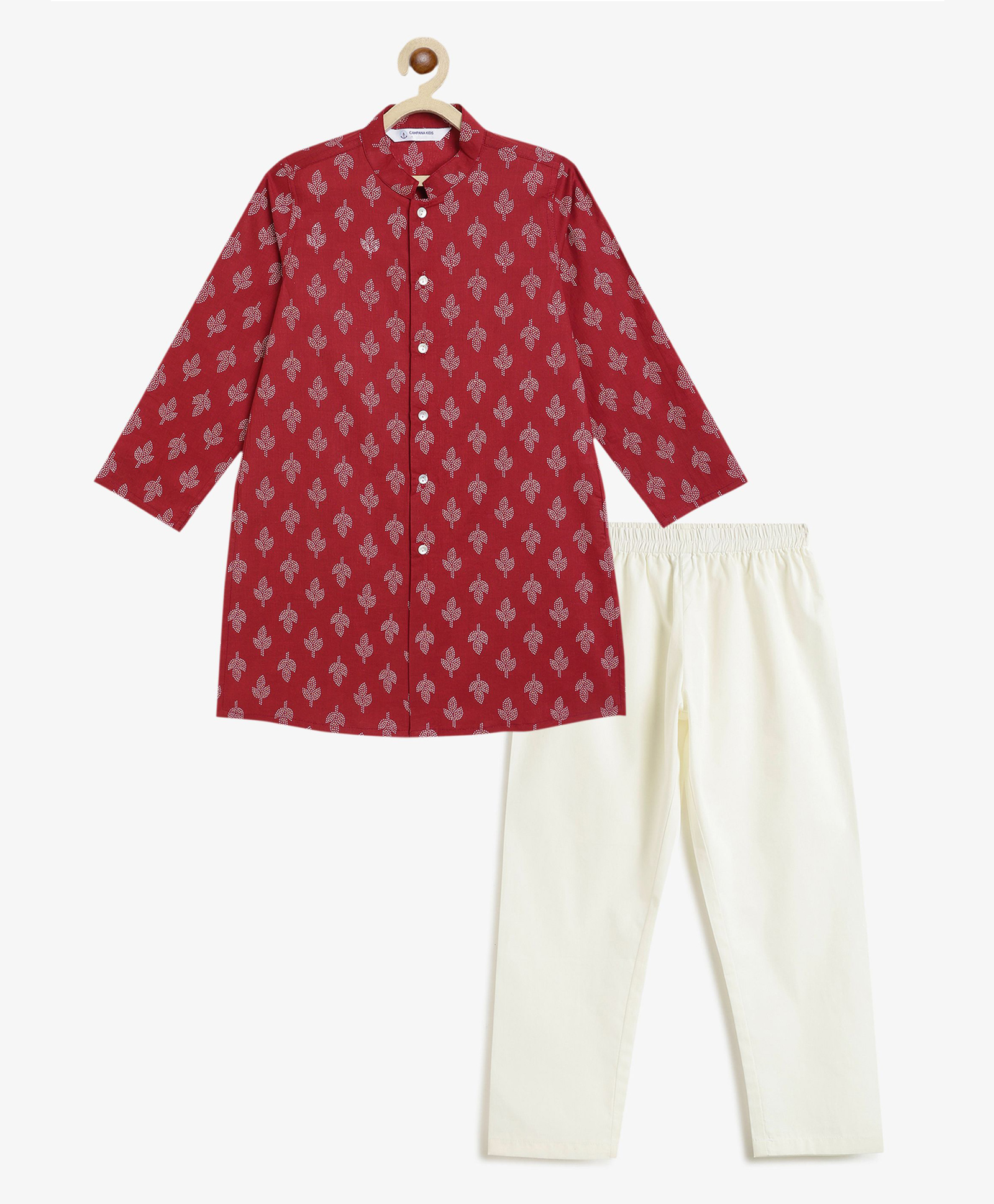 Campana 100% Cotton Woven Full Sleeves Floral Printed Kurta & Pyjama Set - Maroon-picture-15