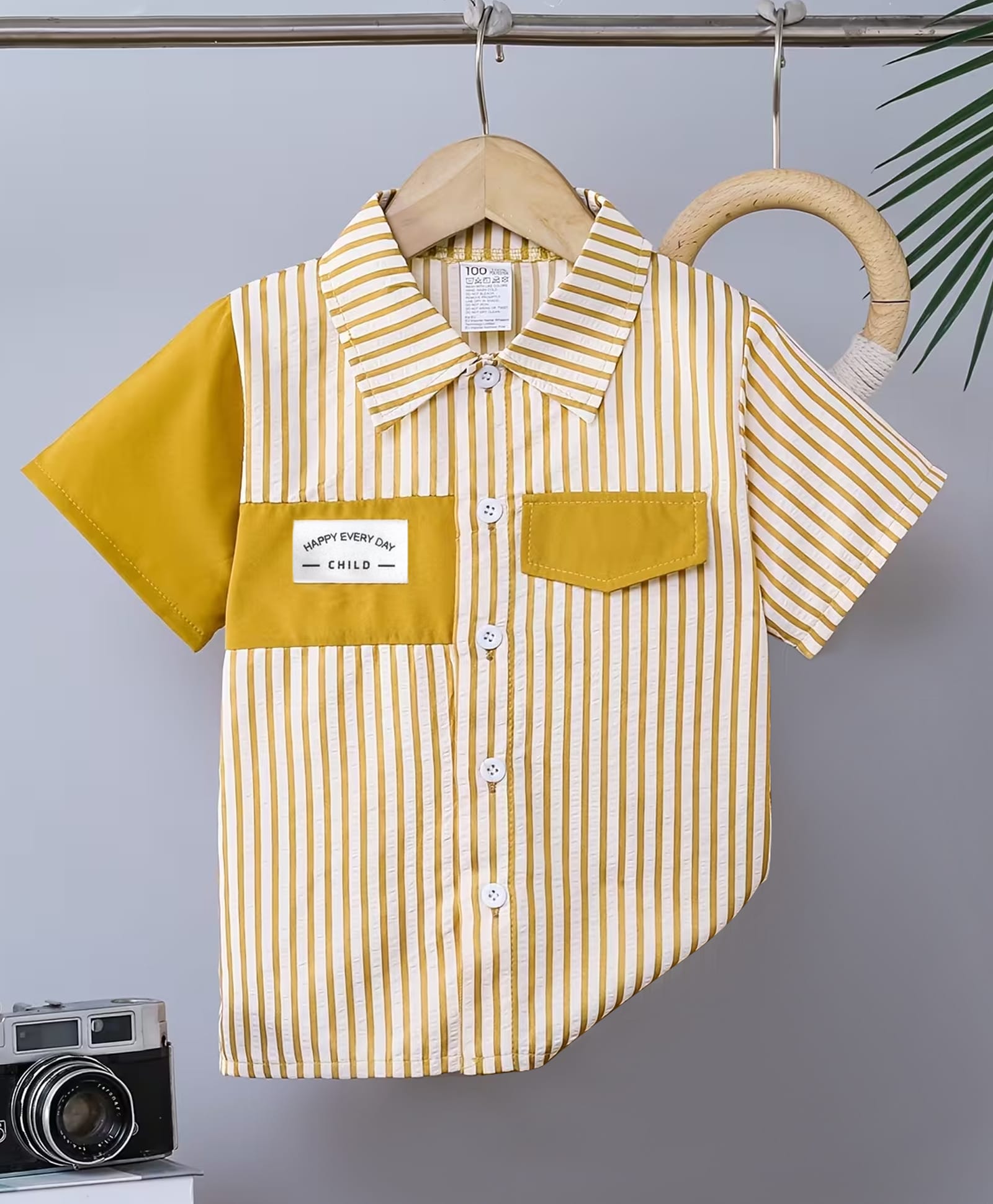 tior Woven Half Sleeves Striped Shirt - Yellow-image-0