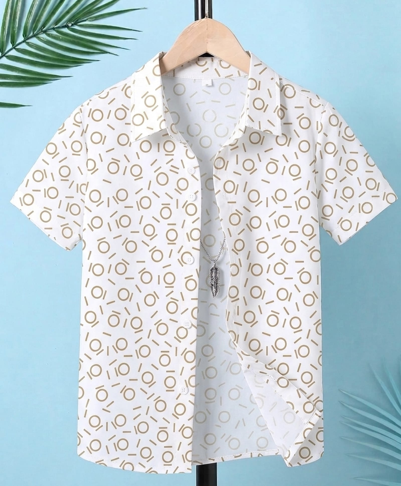 tior Woven Half Sleeves Geometric Printed Shirt - White-image-5