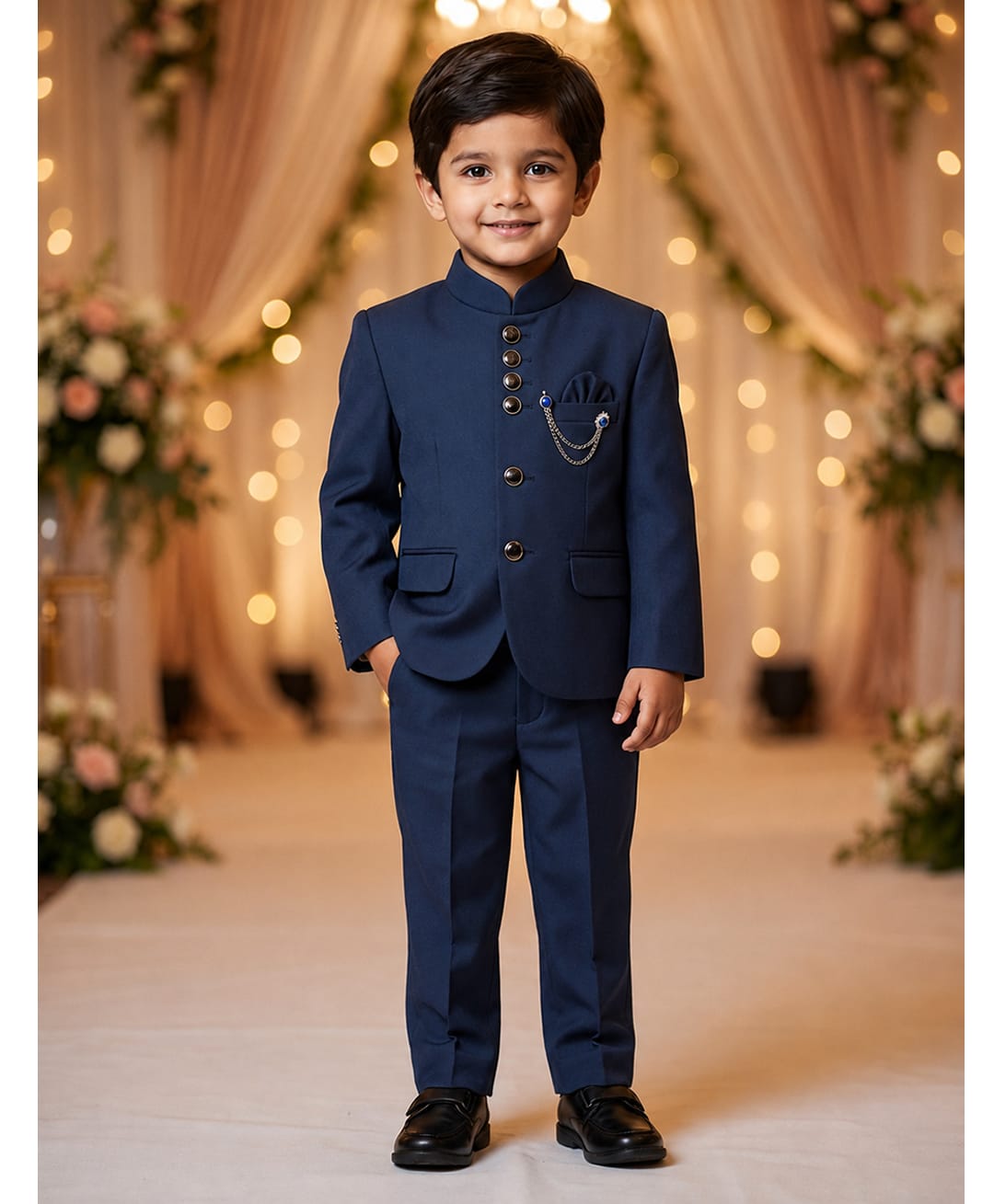 Rikidoos Cotton Silk Woven Full Sleeve Solid Jodhapuri Brooch Detailing Coat With Pant - Blue-picture-47