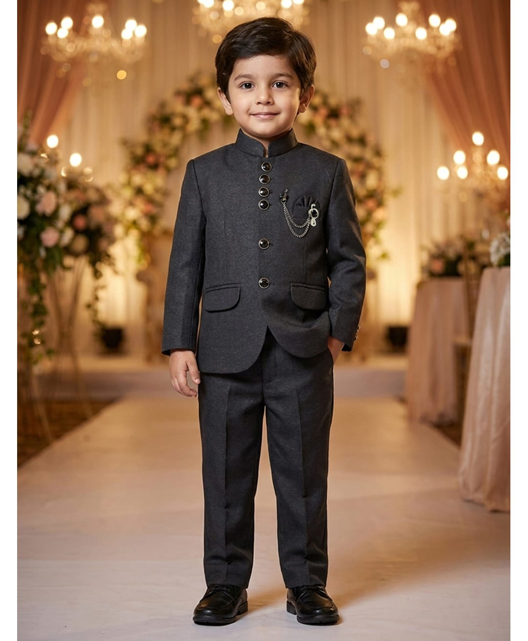 Rikidoos Cotton Silk Woven Full Sleeve Solid Jodhapuri Brooch Detailing Coat With Pant - Black-picture-28
