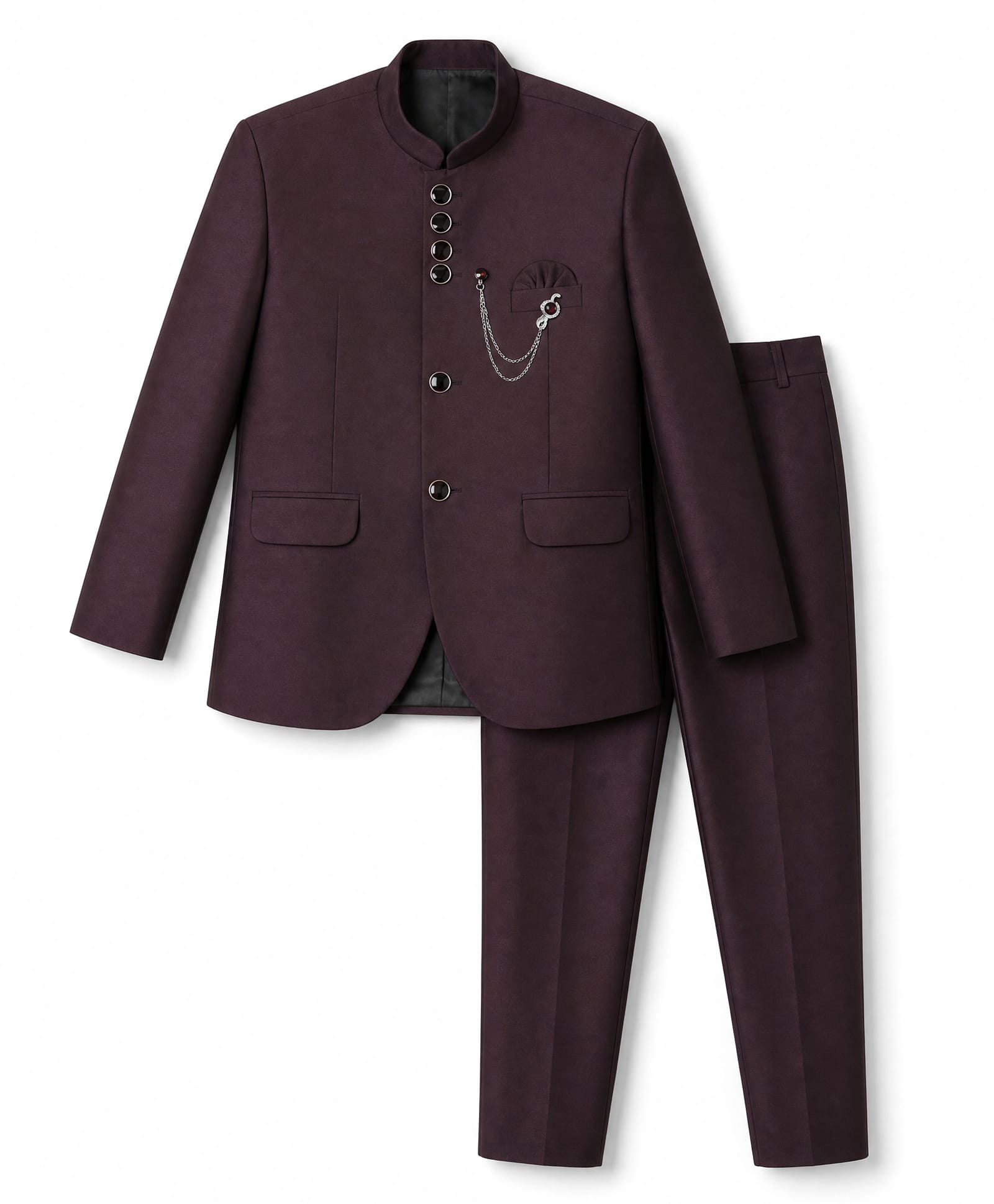 Rikidoos Cotton Silk Woven Full Sleeve Solid Jodhapuri Brooch Detailing Coat With Pant - Wine-picture-16